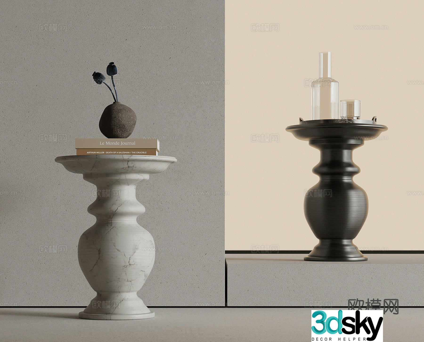 Modern side table angle table circle table 3D model