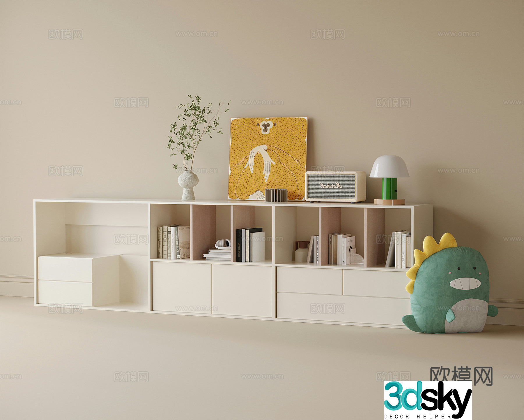 Modern children’s bookcase short bookcase decorative cabinet 3D model