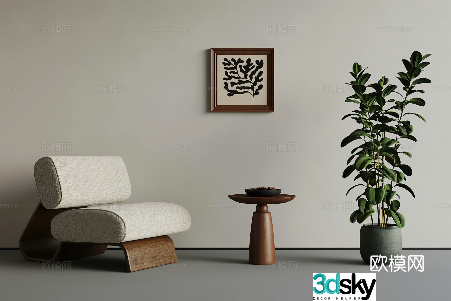 Medium style leisure chair side table green plant 3d model