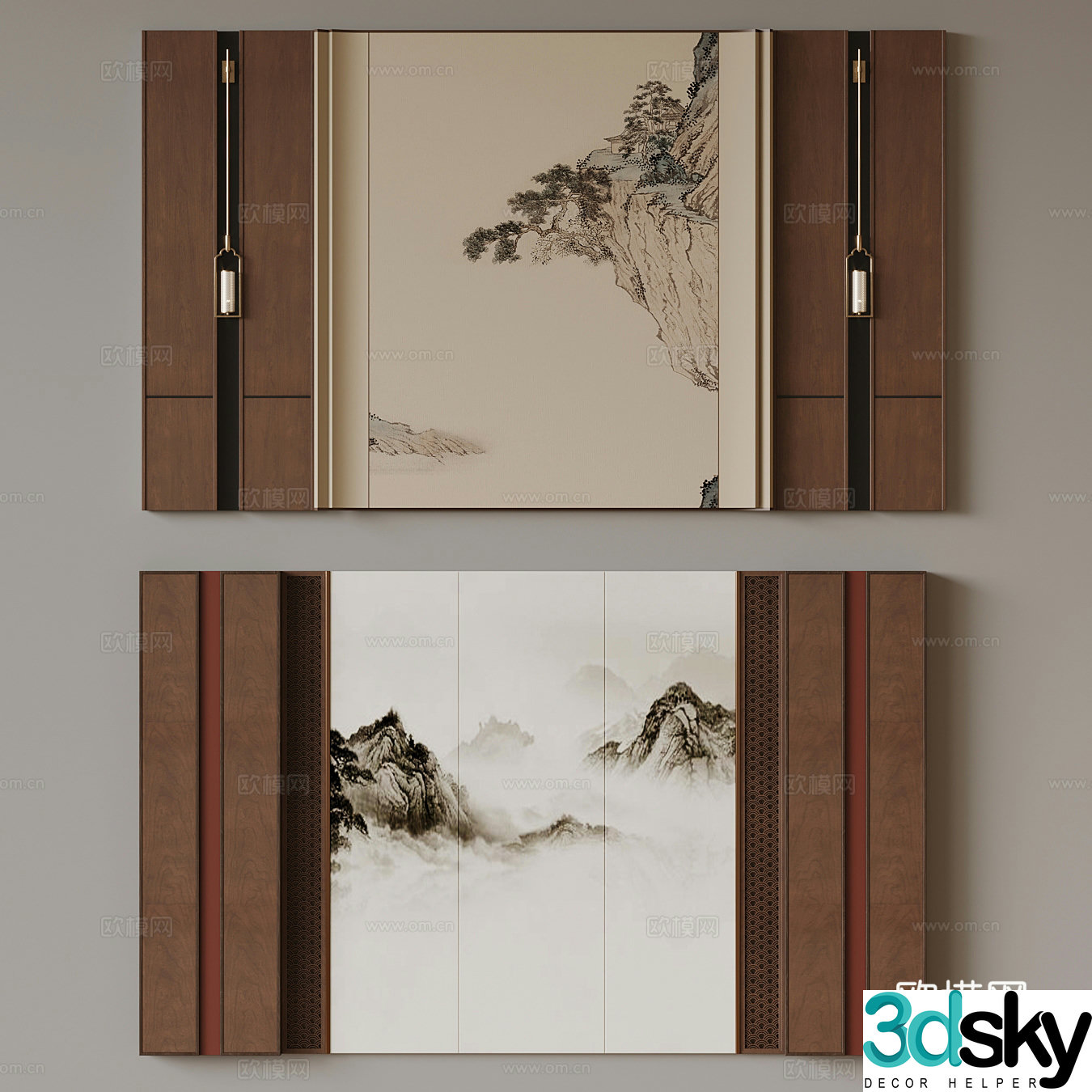 New Chinese style background wall 3d model