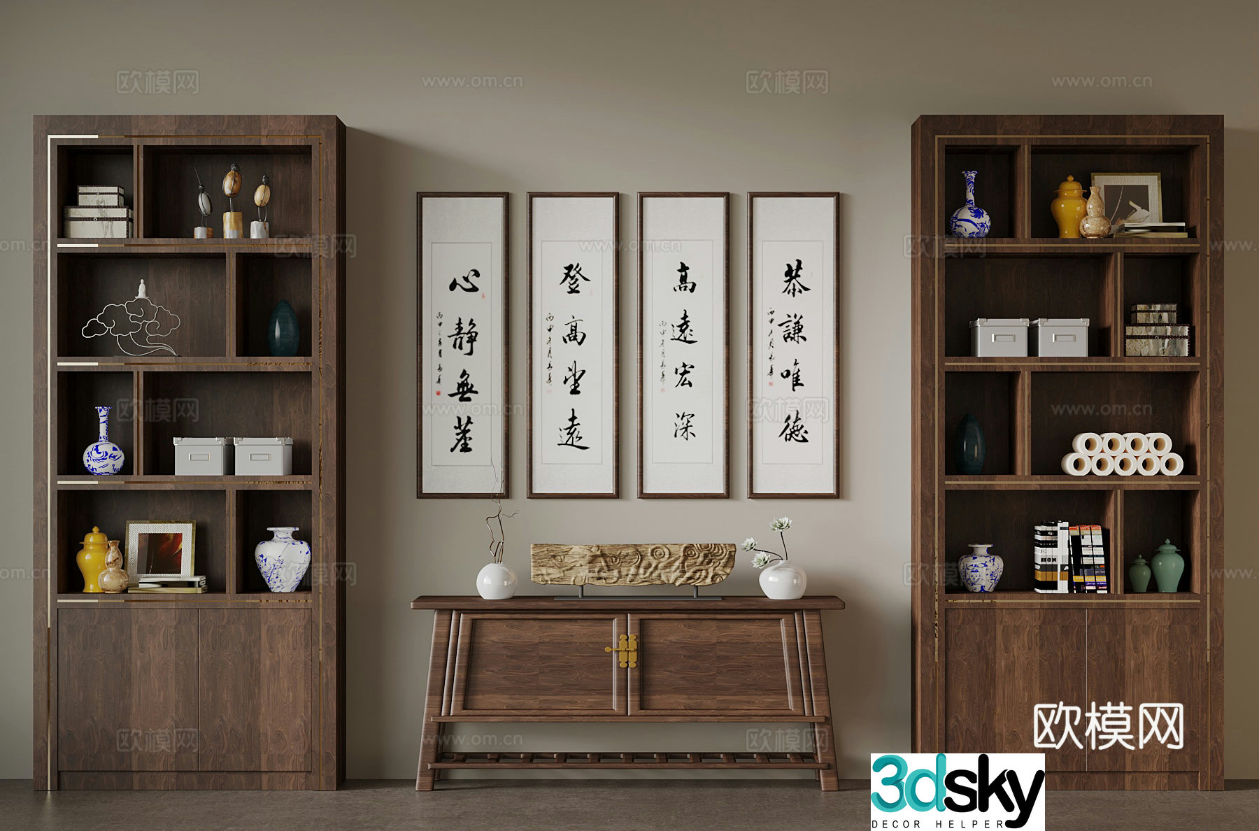 Tea cabinet New Chinese style tea cabinet Decorative painting 3D model