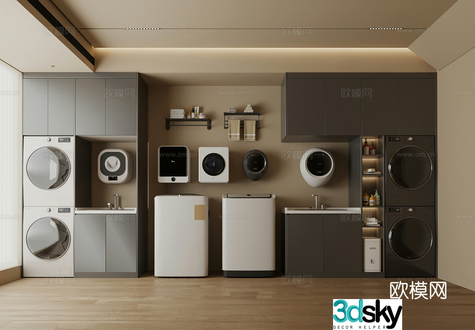Italian laundry room washing machine cabinet washing machine towel rack 3d model