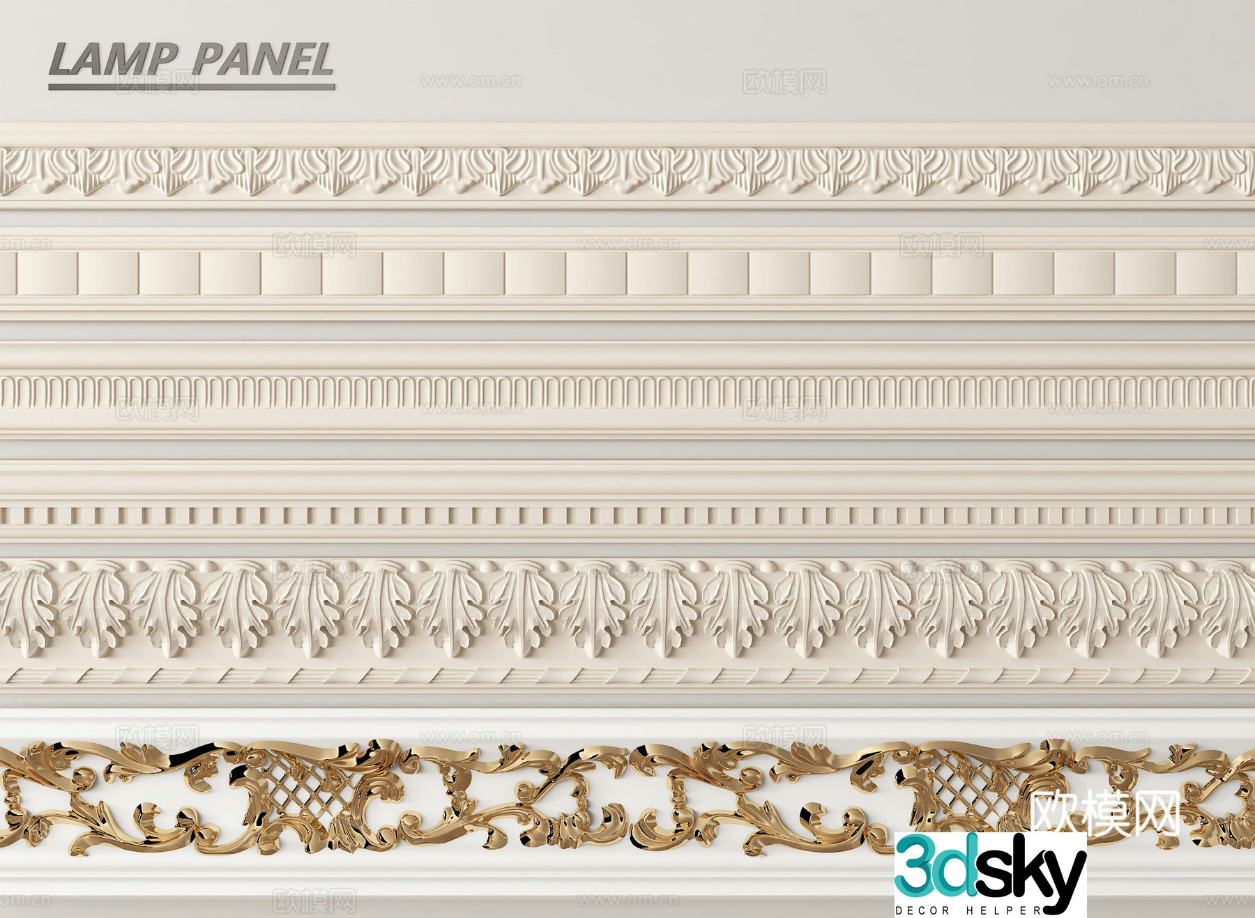 European style decorative lines lamp plate decorative lines relief decoration gypsum lines luxury decorative elements 3D model