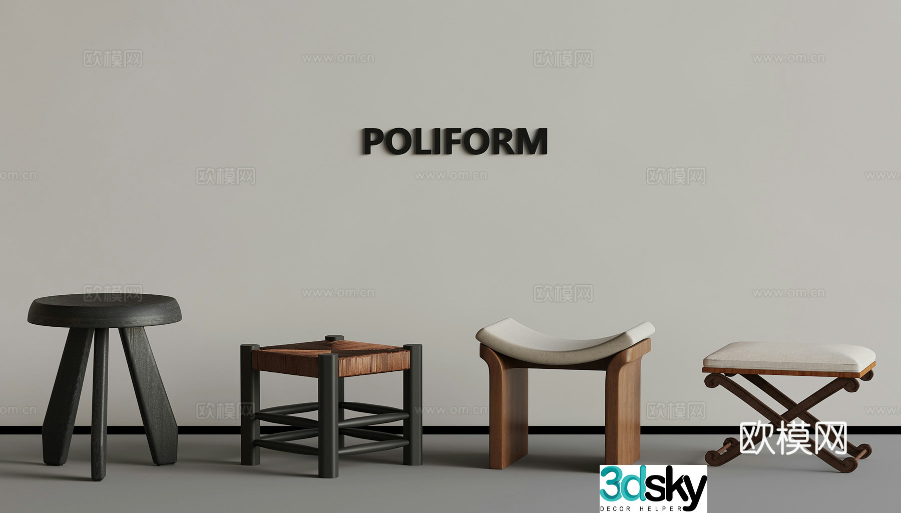 Other stools medieval round stool square stool 3d model