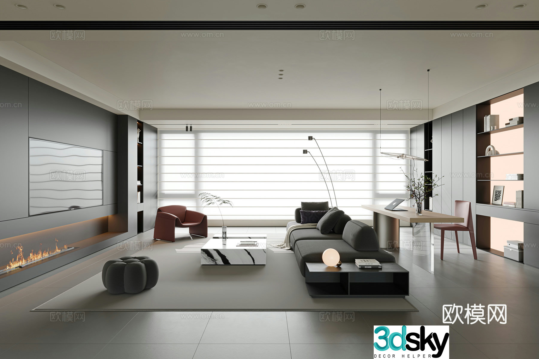 Italian minimalist living room large flat living room horizontal hall sofa coffee table combination direct sofa 3D model