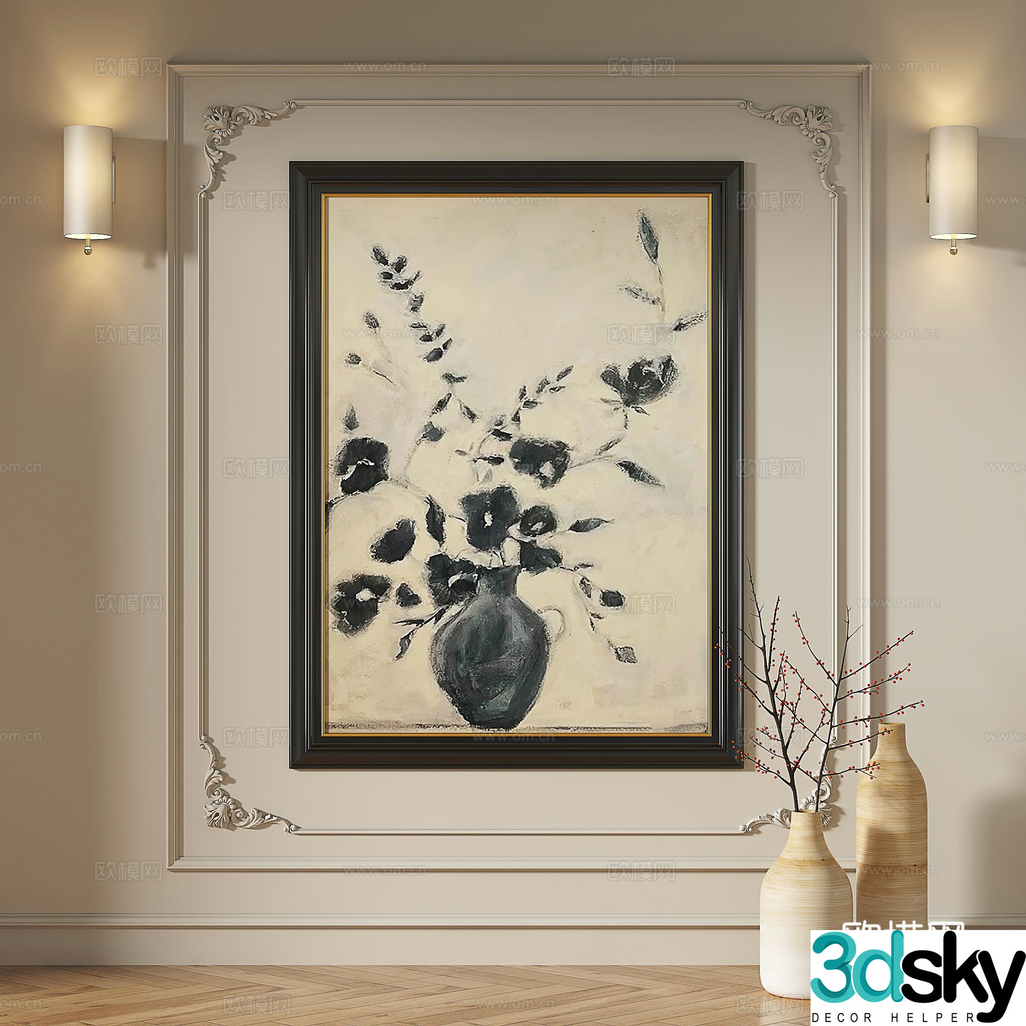 French modern simple abstract retro medieval light luxury decorative painting 3d model