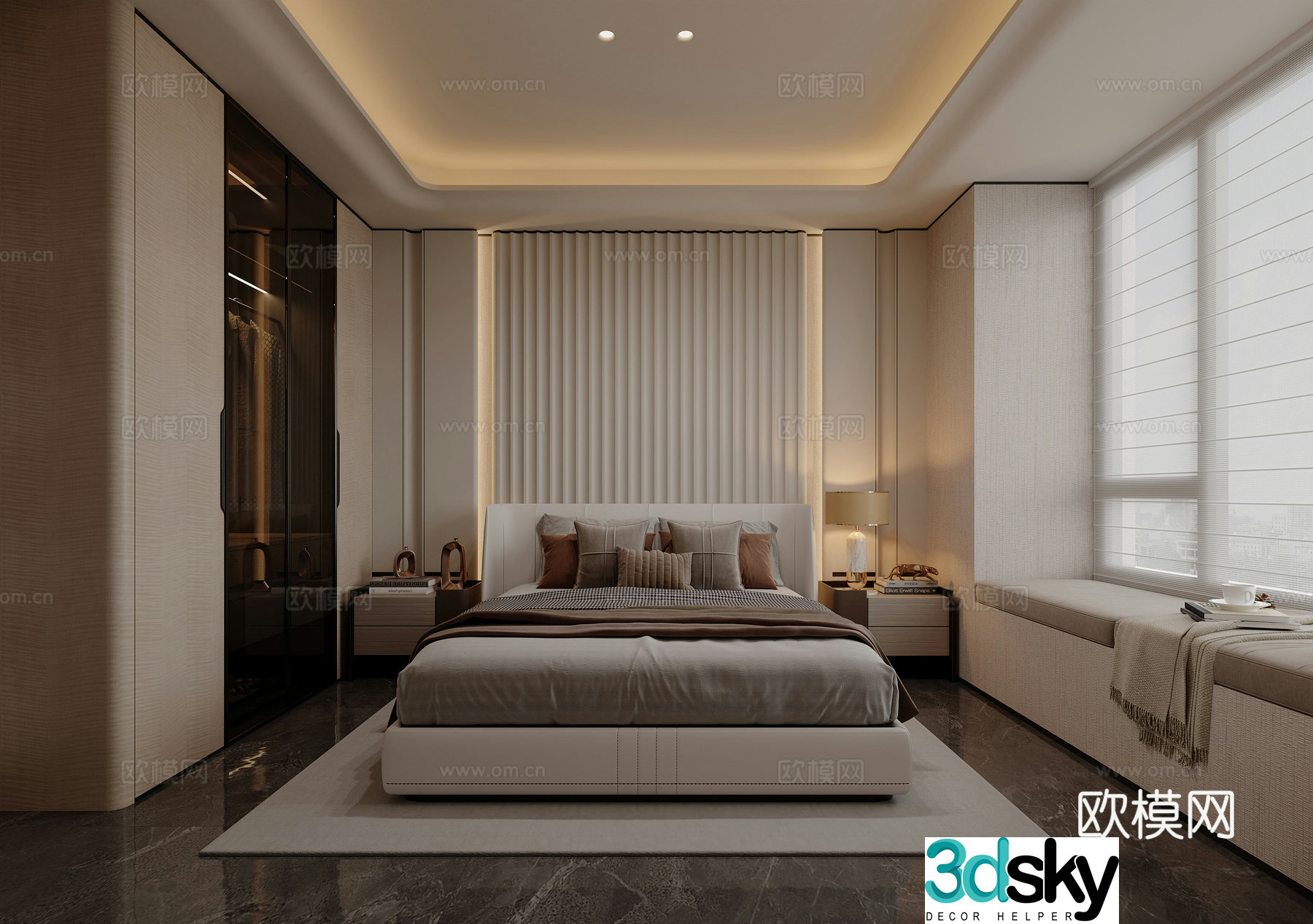 Modern Italian light luxury bedroom 3D model