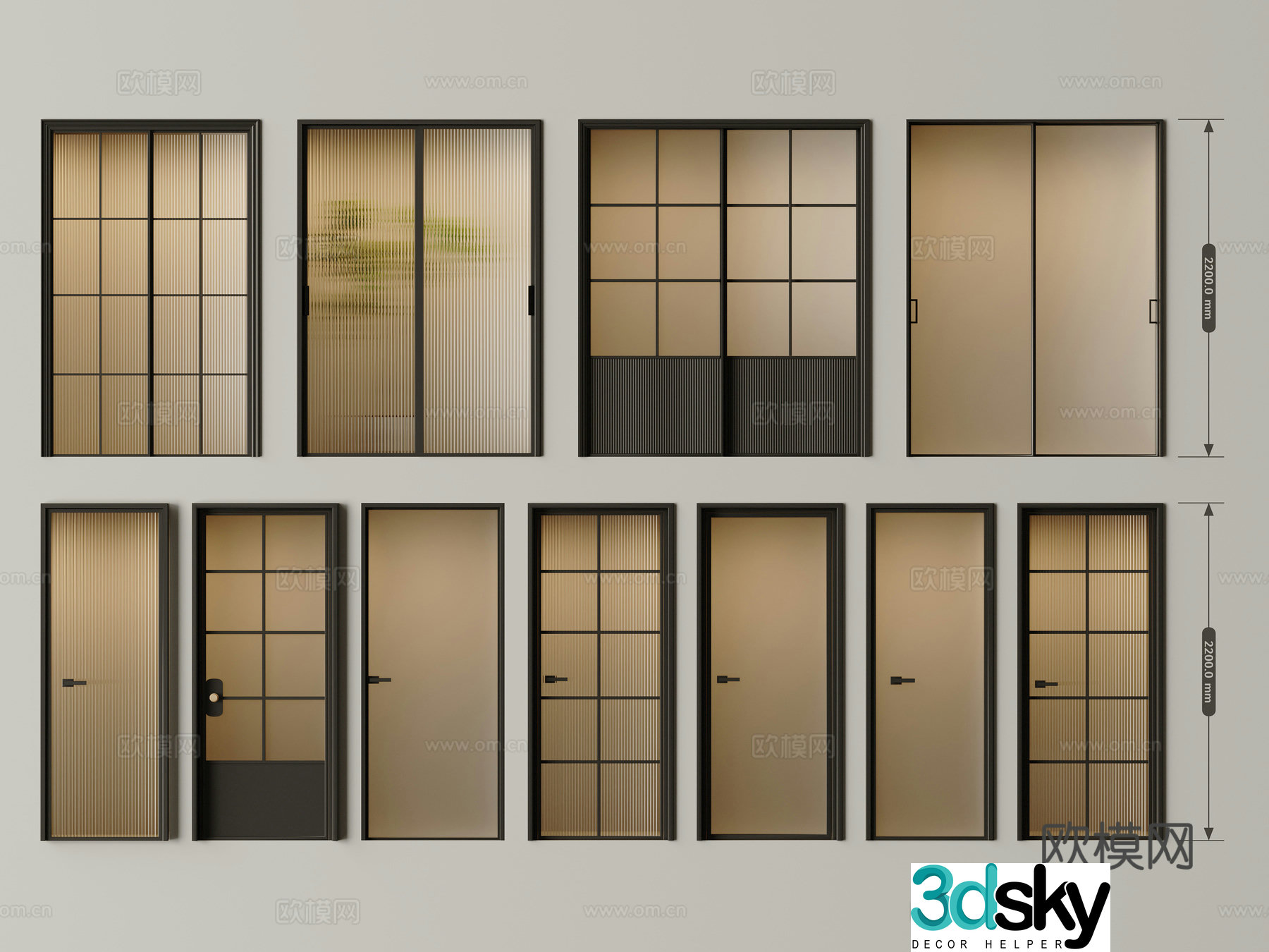 French glass door French bathroom door glass door single-open door simple European door kitchen bathroom door 3d model