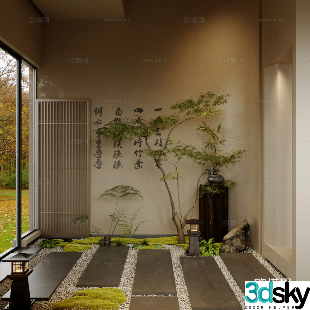 New Chinese-style interior landscape teahouse introductory landscape landscape sketch interior landscape landscaping plant pile 3D model