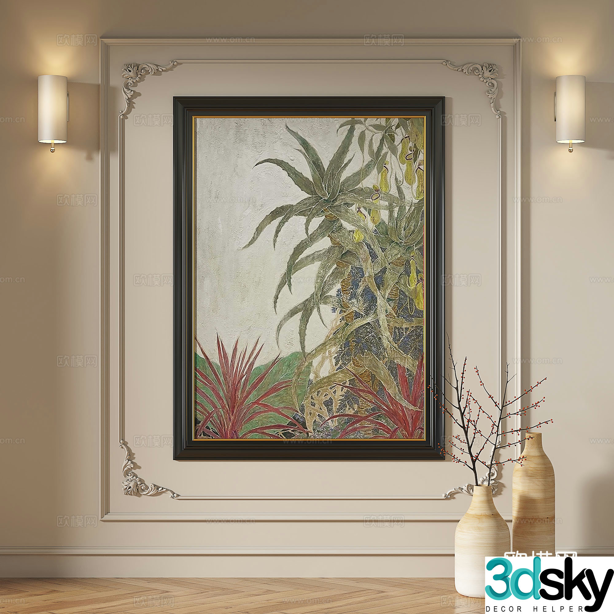 French modern simple abstract retro medieval light luxury decorative painting 3d model