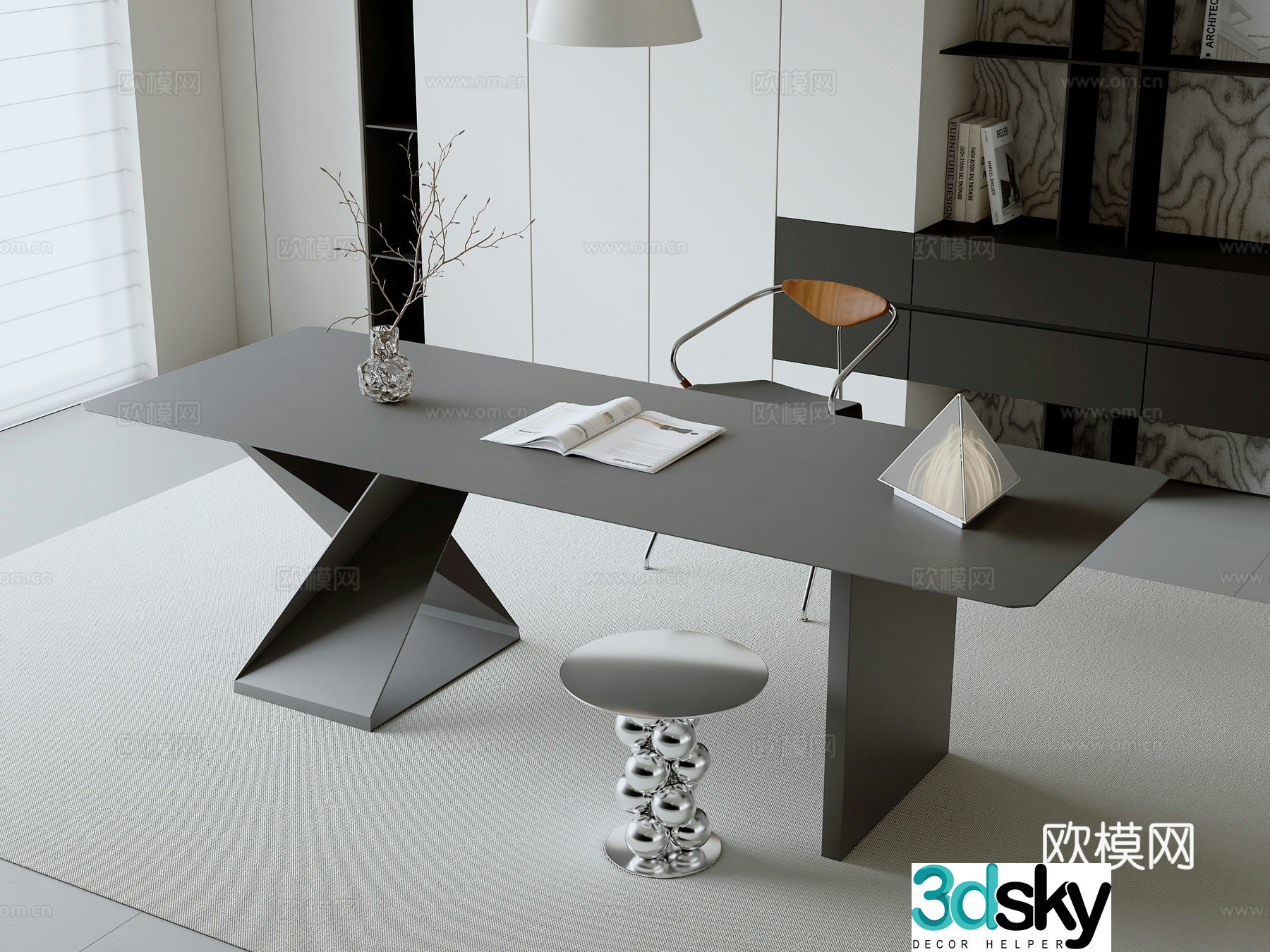 Modern minimalist desk and chair combination 3D model