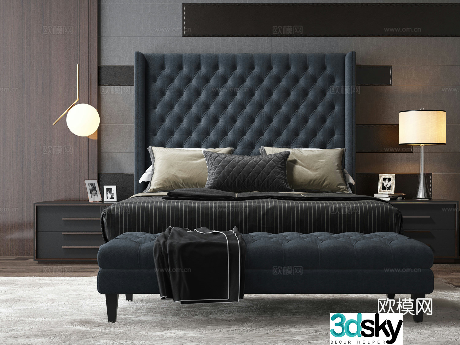Postmodern double bed combination 3D model