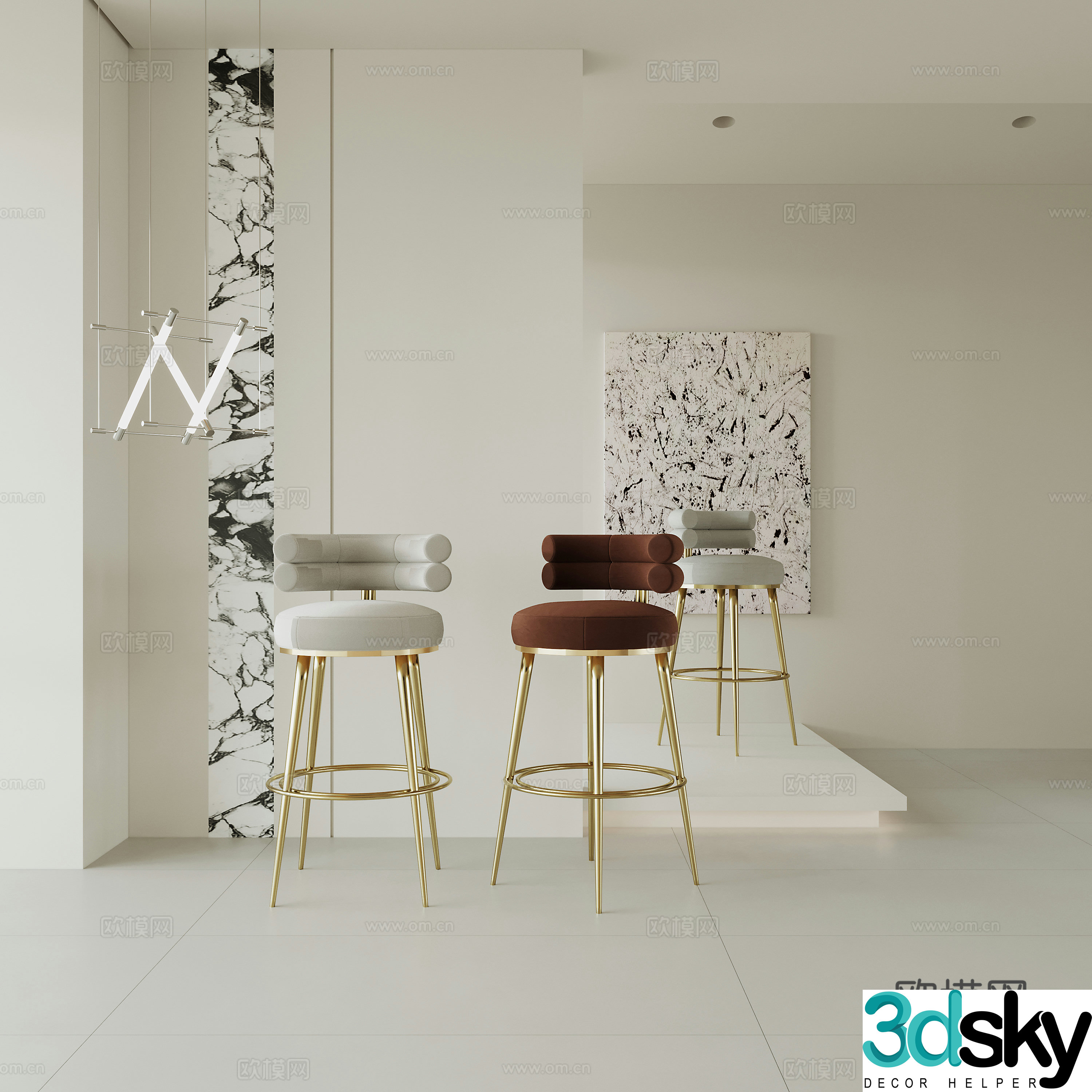 Modern bar chair High chair Metal foot bar chair 3d model