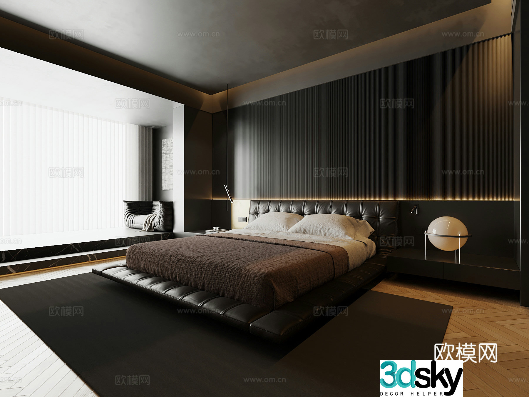 Modern bedroom Italian bedroom Double bed 3d model
