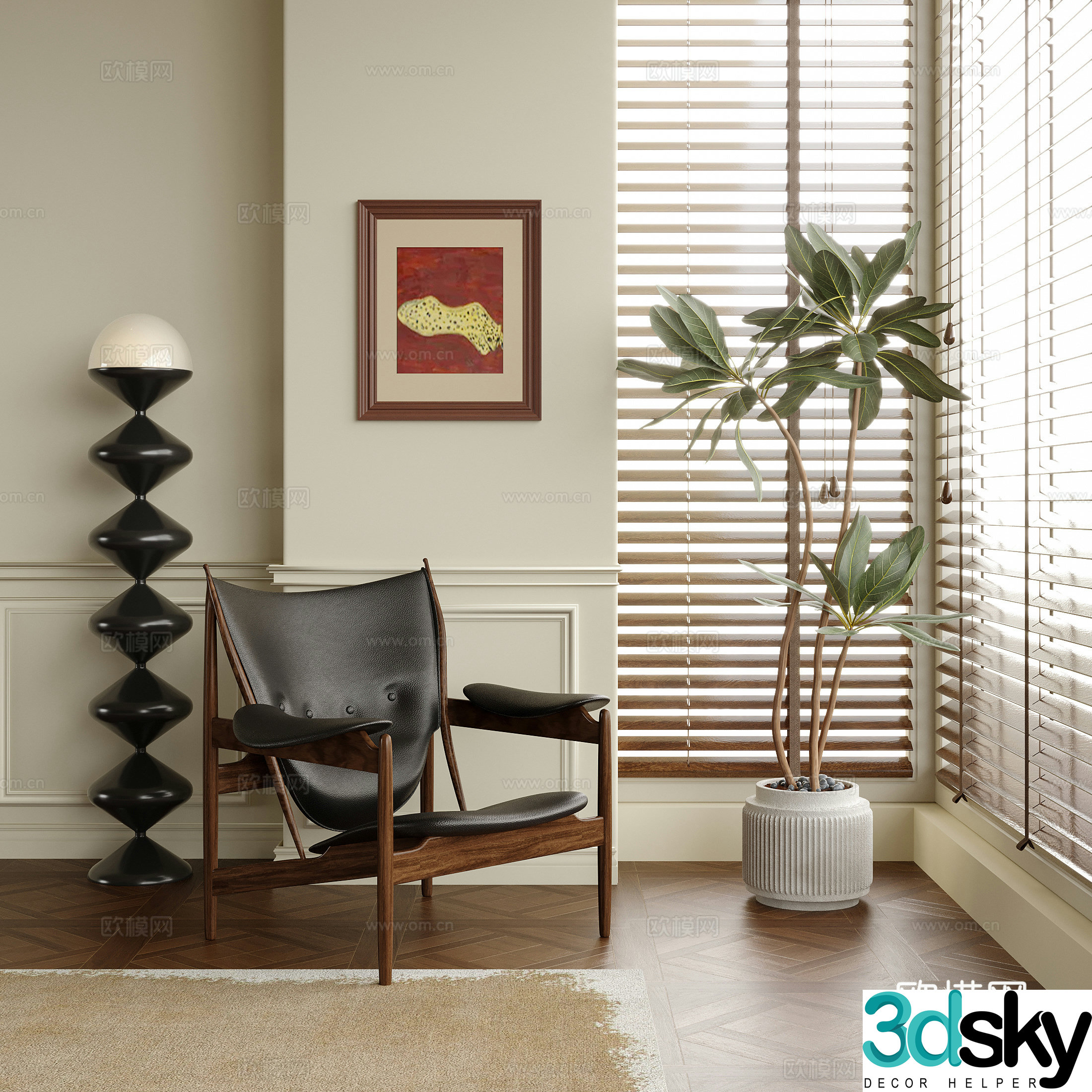 Modern leisure chair single chair potted bonsai floor lamp 3d model