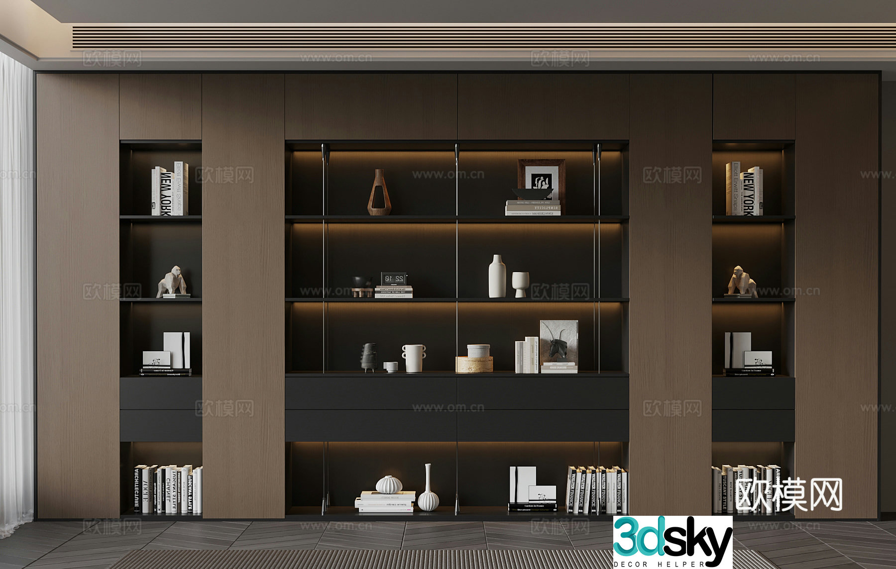Italian minimalist bookcase book ornaments 3D model