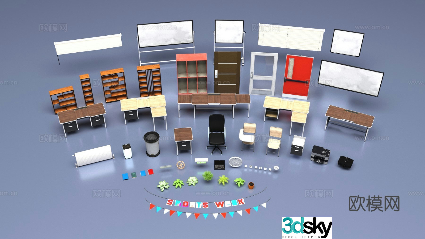 School furniture collection 3d model