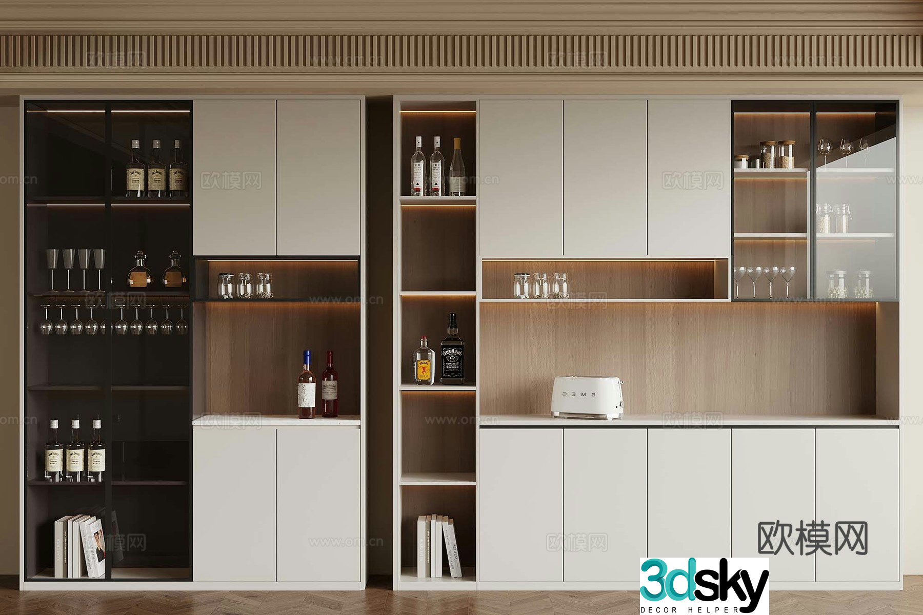 French creamy wine cabinet sideboard 3D model