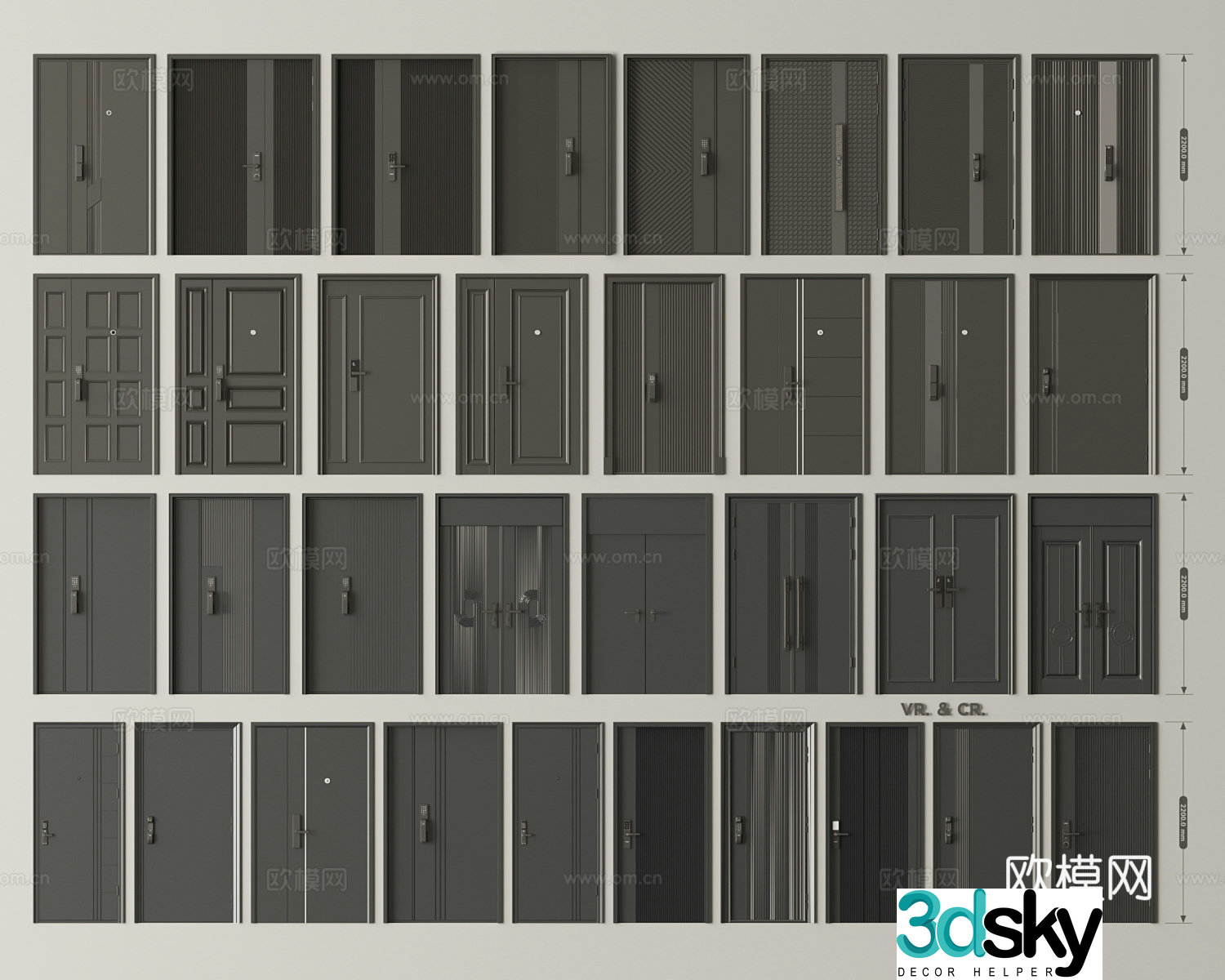 Modern door combination entrance door security door main door double door swing door 3D model