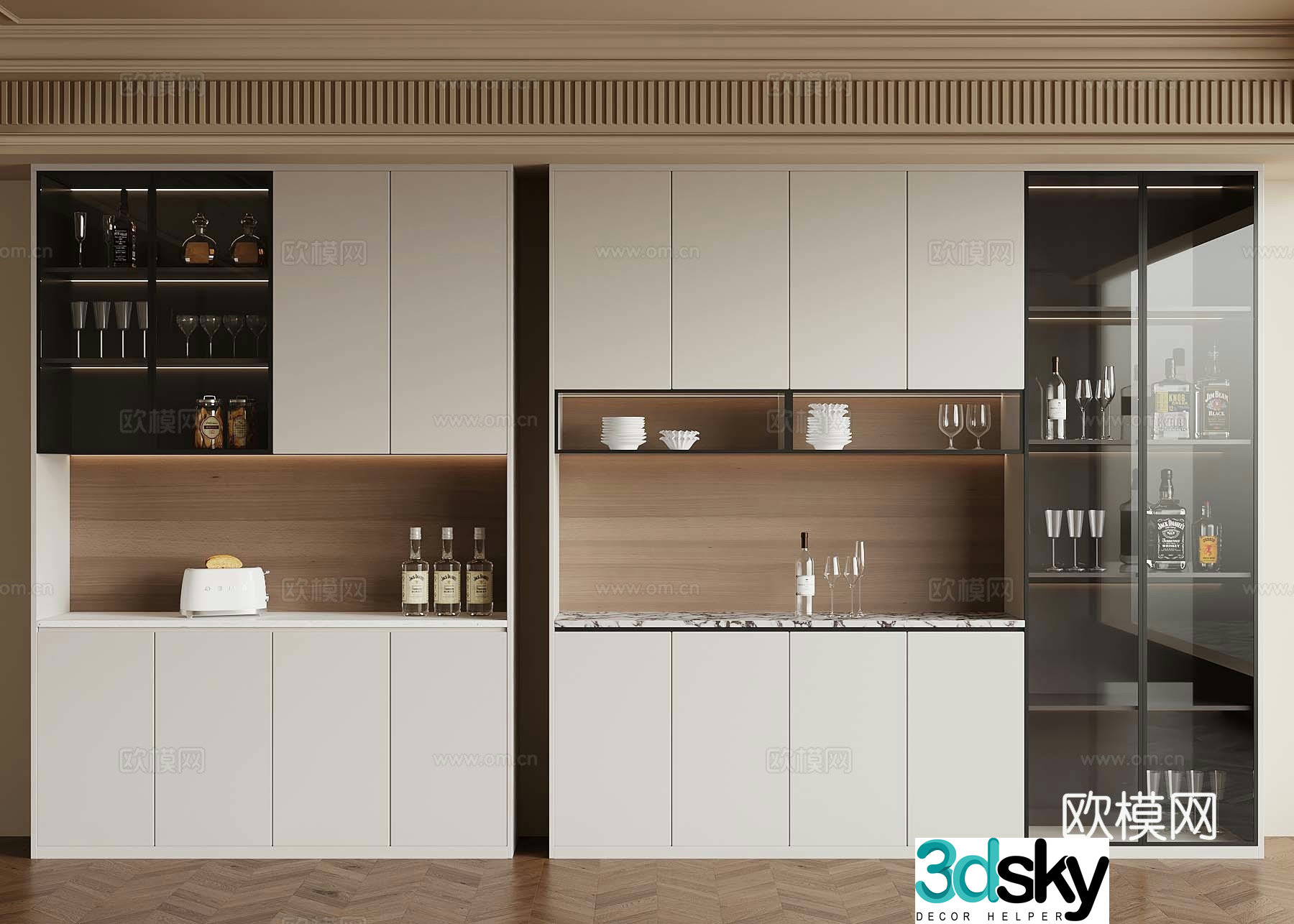 French creamy wine cabinet sideboard 3D model