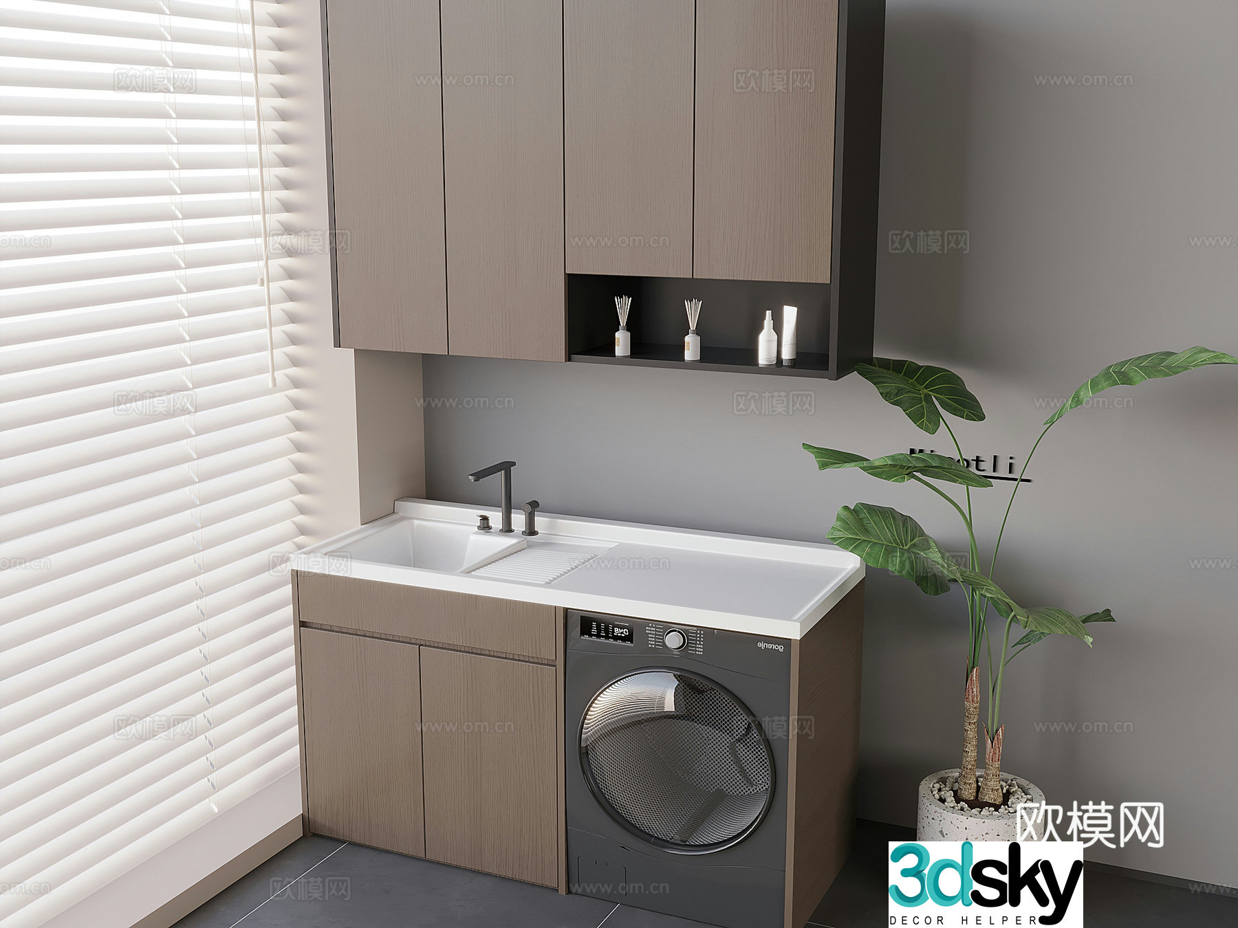 Nordic balcony washing machine cabinet drum washing and drying washing machine washing machine sink faucet aromatherapy 3D model