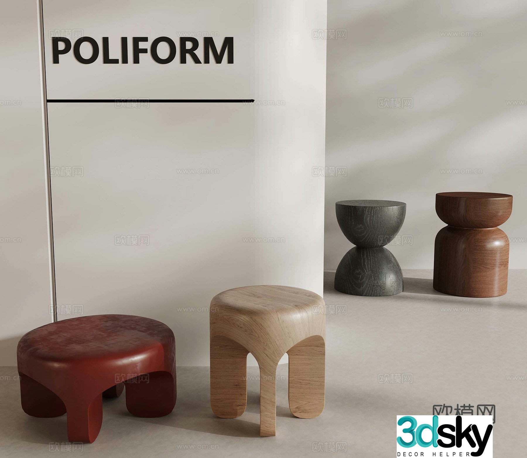 Modern bench stool solid wood stool 3d model