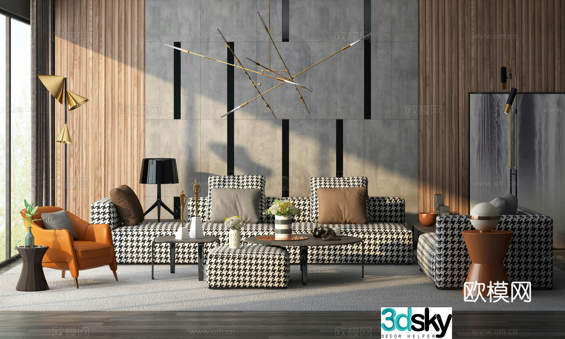 Modern Minotti modern light luxury sofa sofa leisure chair coffee table chandeliers 3d model