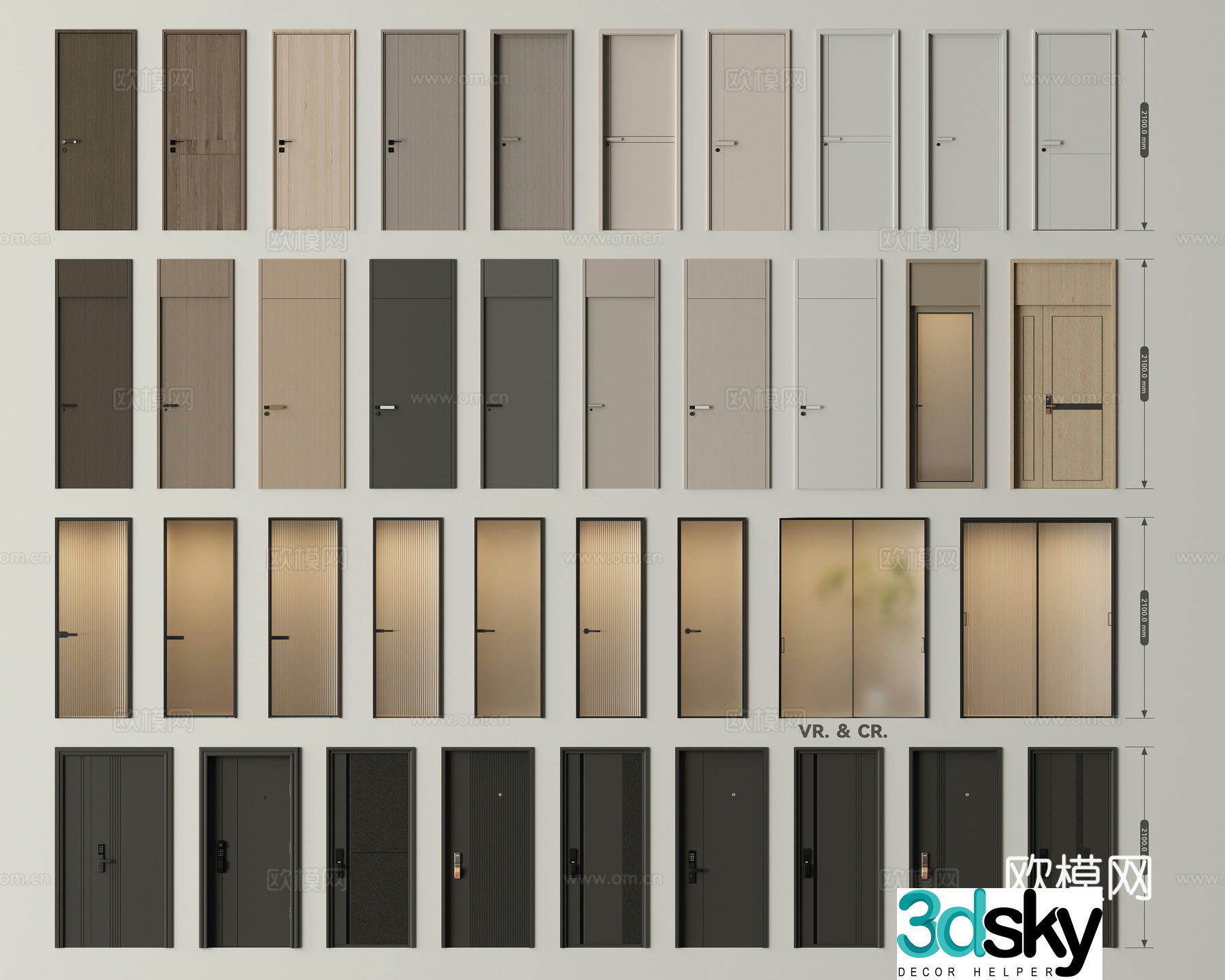 Modern door combination single-open door bedroom door security door entrance door mother and child door glass door 3d model