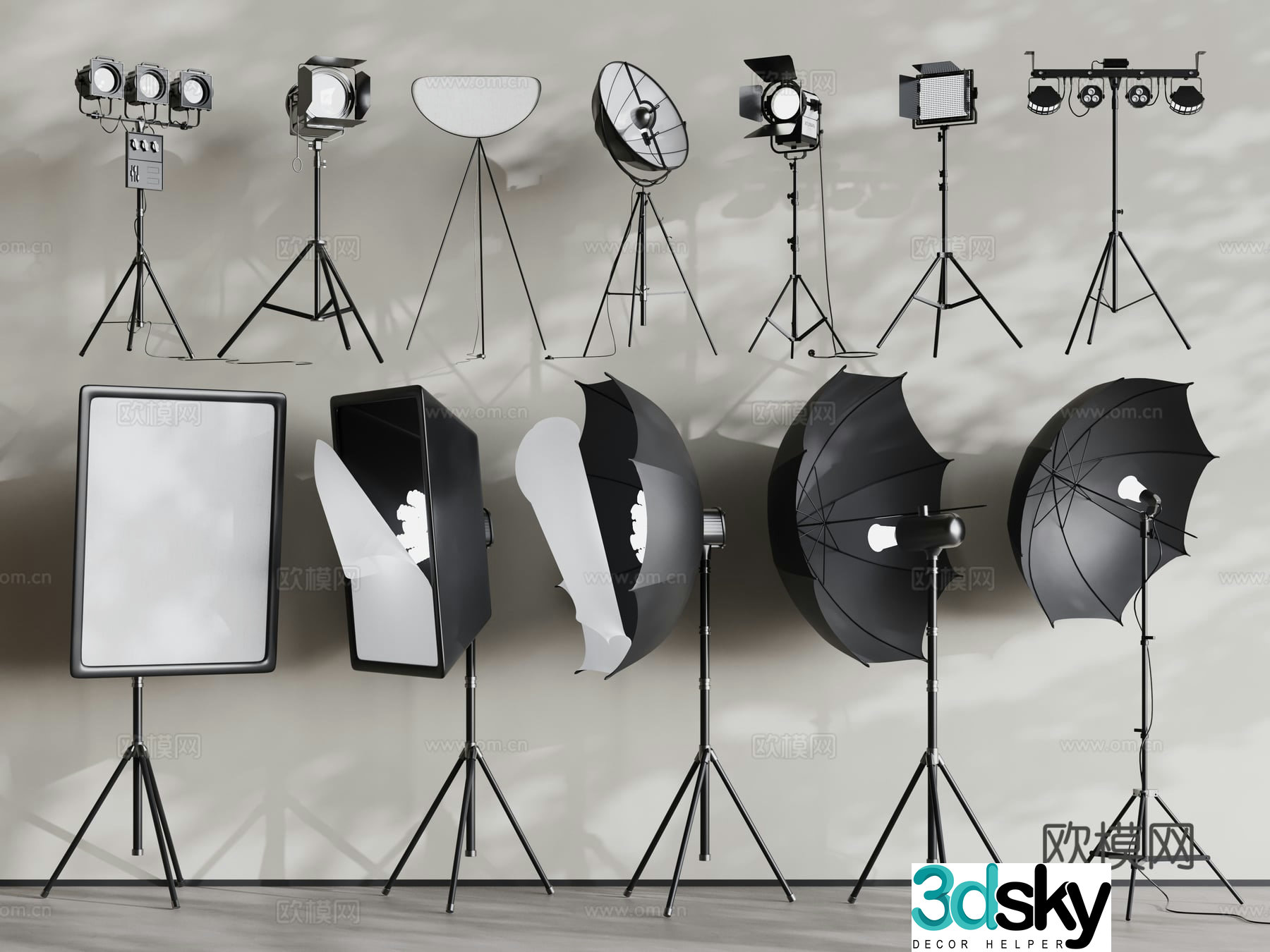 Modern photography lamps, photography equipment, fill light, live broadcast equipment, studio 3D model