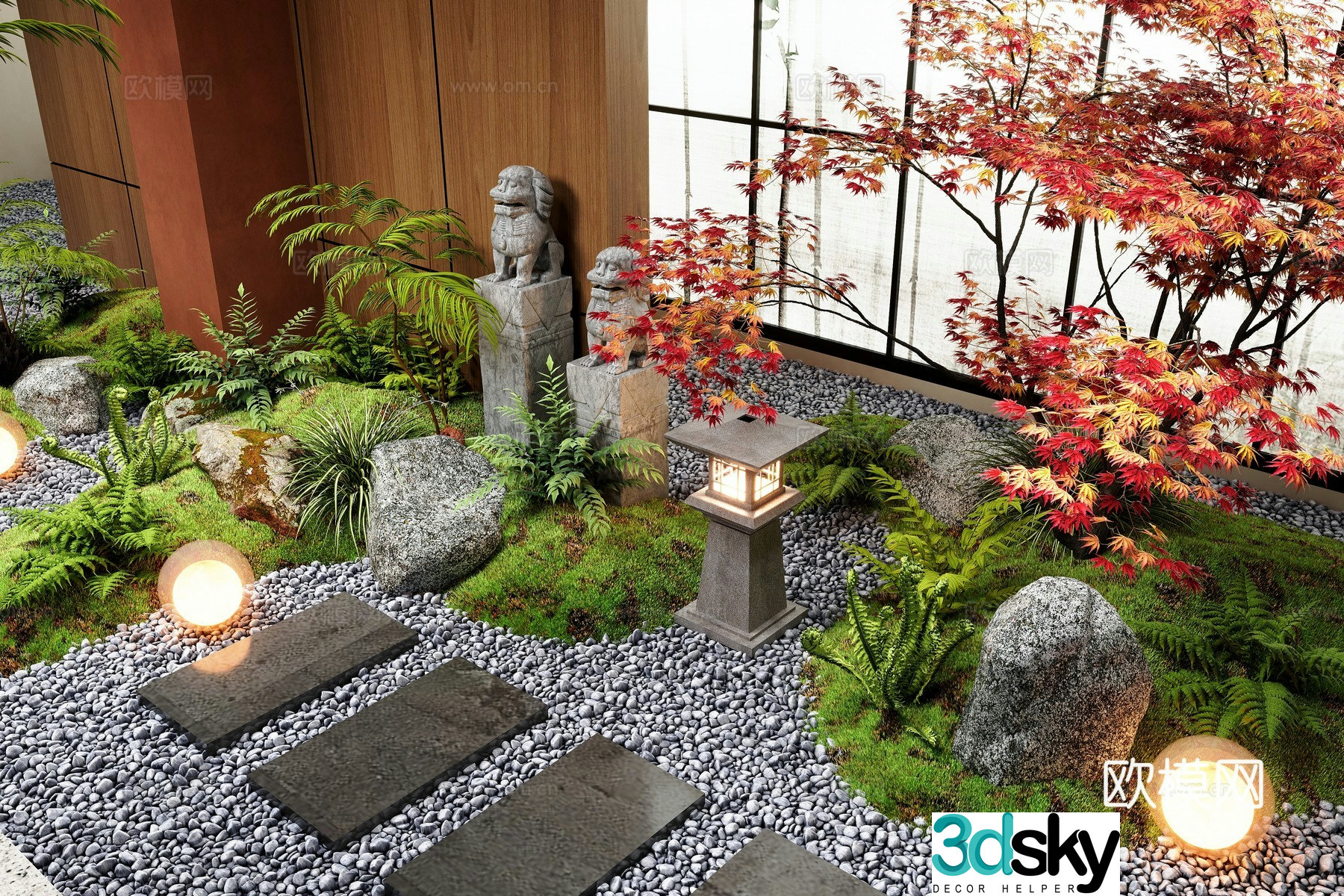 New Chinese-style landscape interior landscape bryophytes landscape sketch 3D model