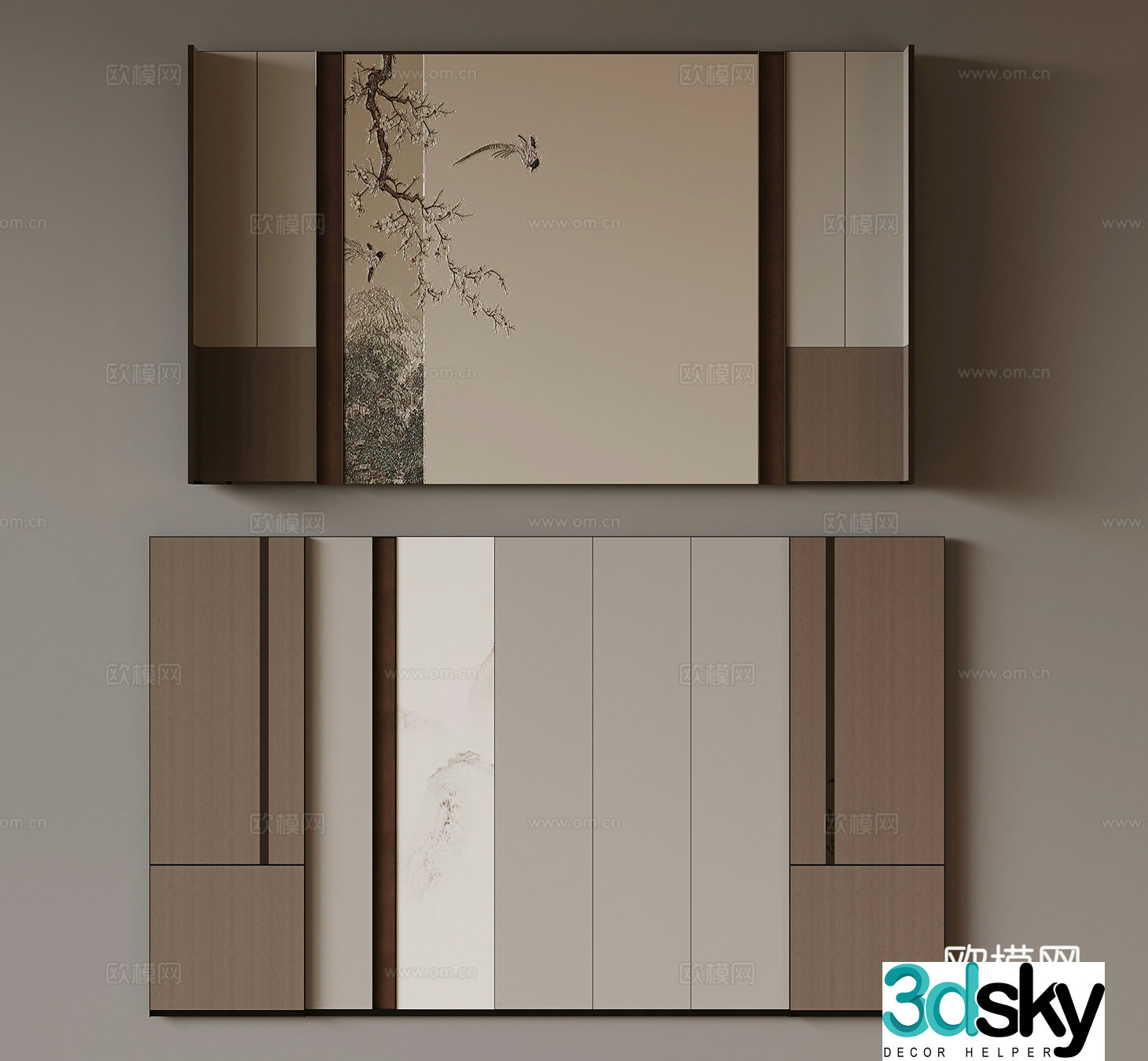 New Chinese style background wall 3d model