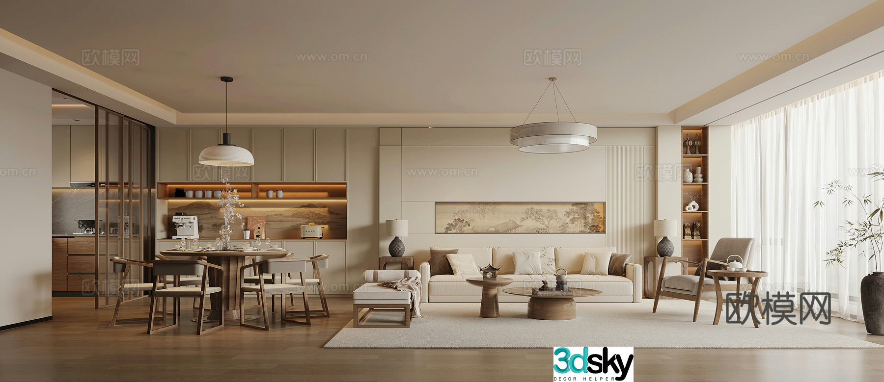 Song style living and dining room 3D model