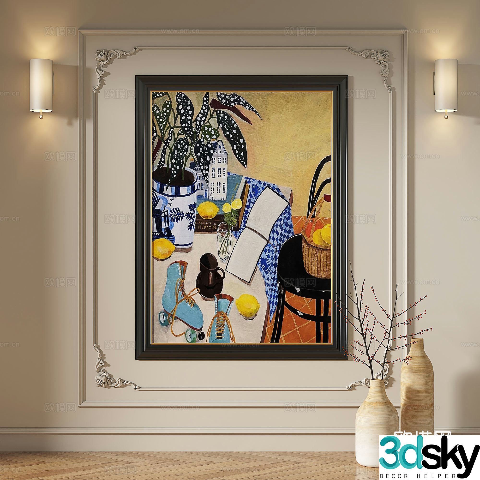 French modern simple abstract retro medieval light luxury decorative painting 3d model