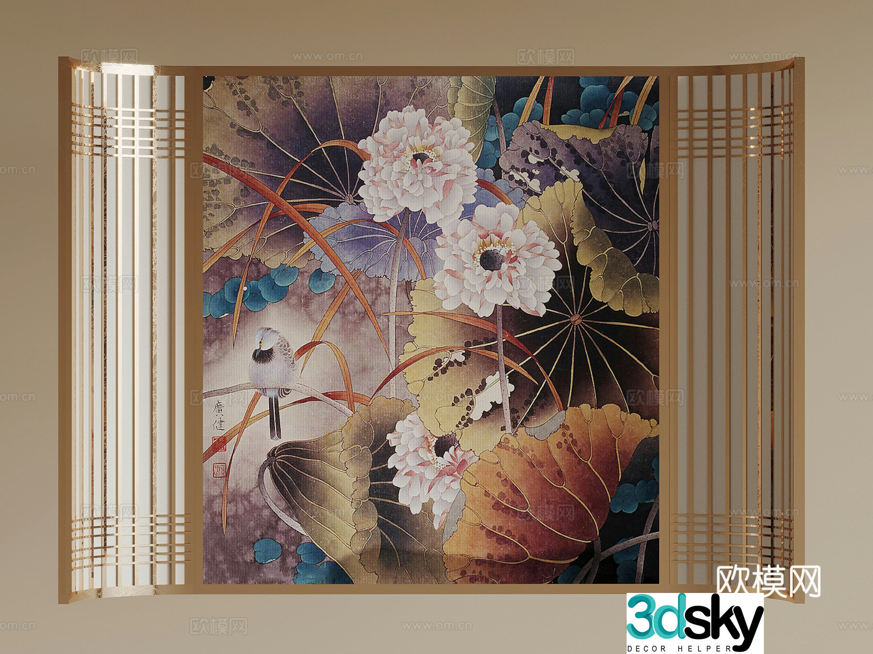 Porch background wall New Chinese style background wall 3D model