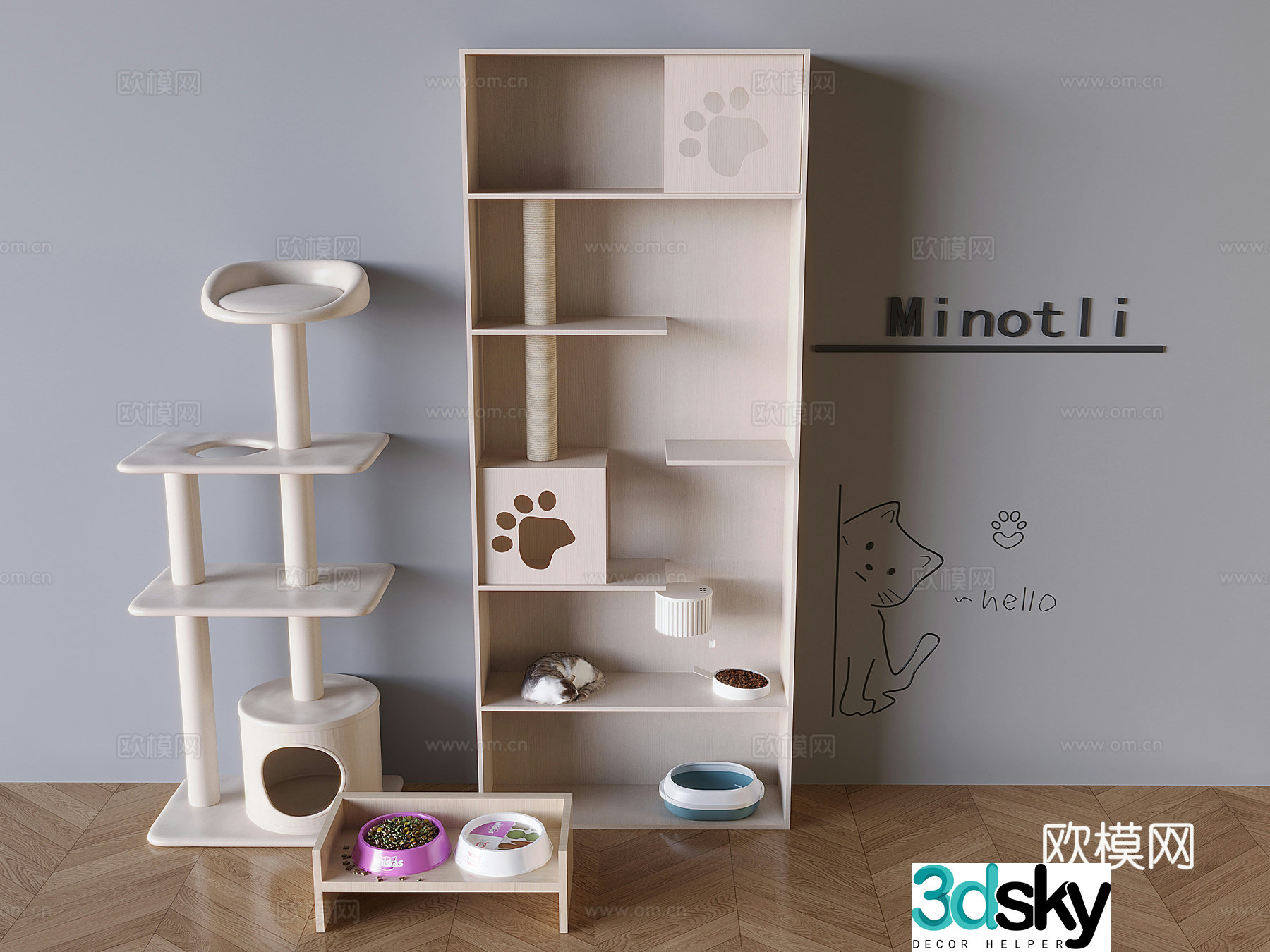 Cat climbing frame cat nest cat jumping platform cat room cat villa cat food basin 3d model