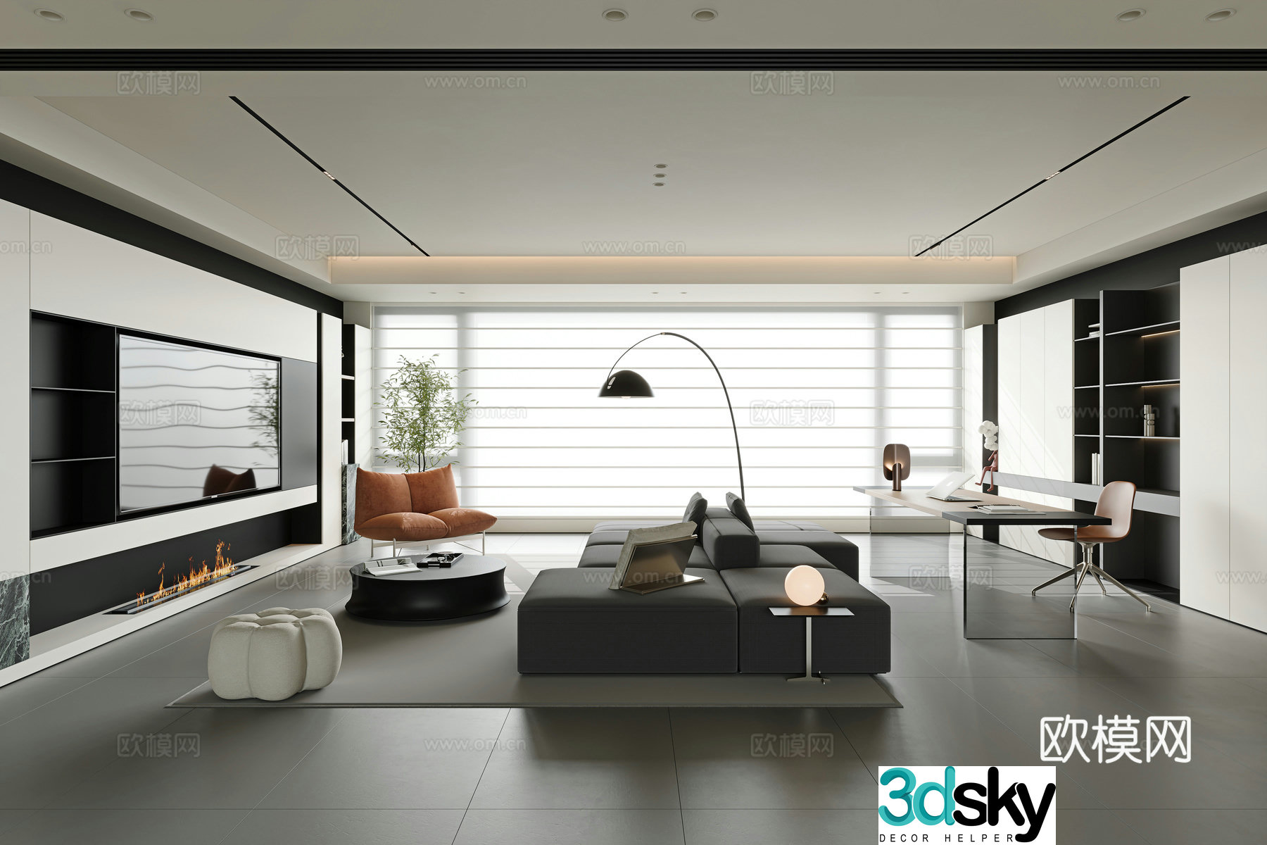 Modern minimalist living room large flat living room horizontal hall sofa coffee table combination double-sided sofa 3D model