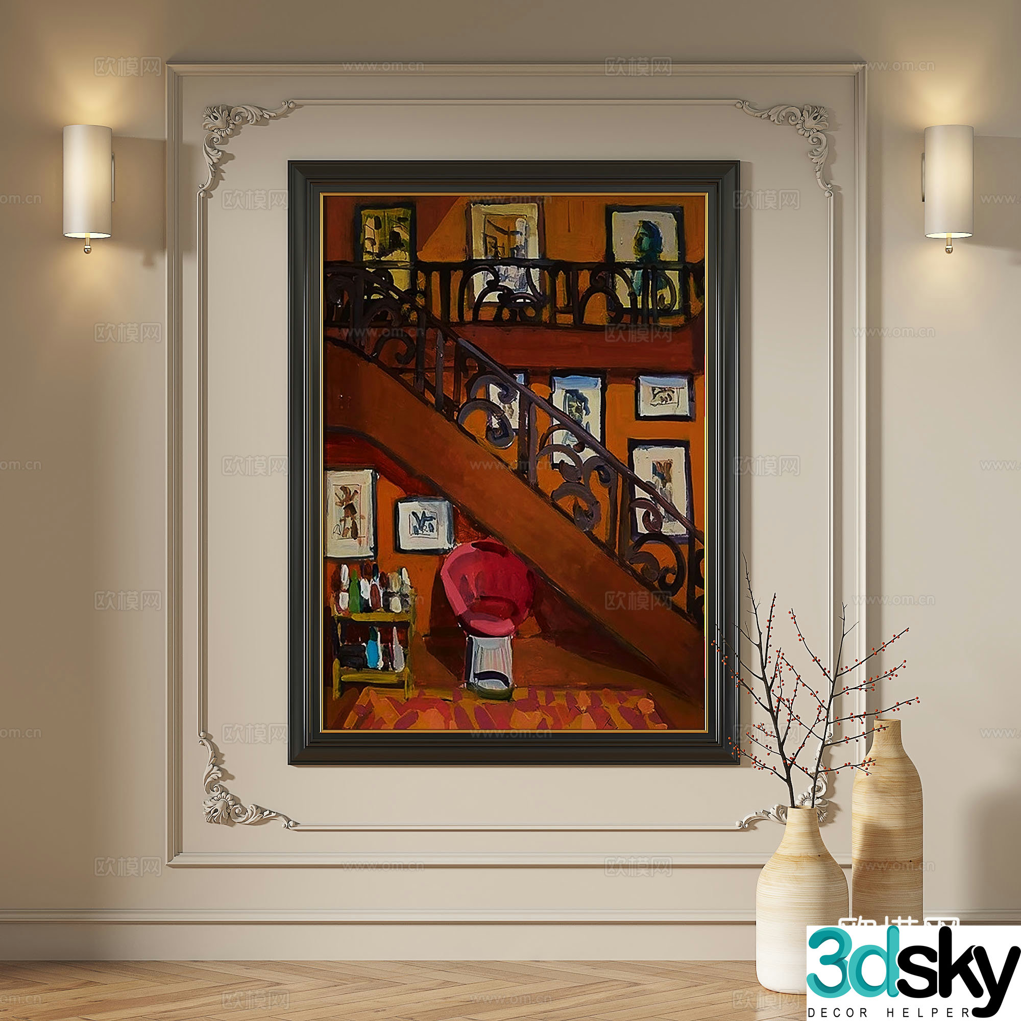 French modern simple abstract retro medieval light luxury decorative painting 3d model