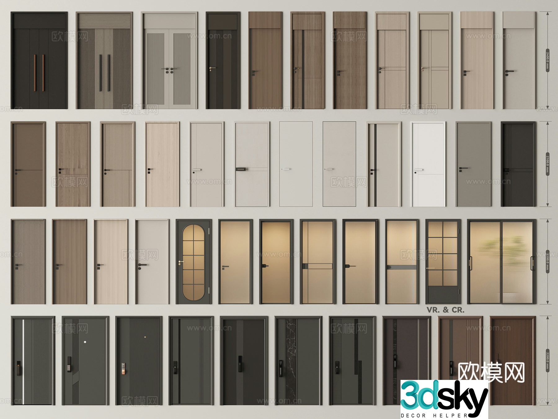 Modern door combination single-open door bedroom door security door entrance door mother and child door French glass 3D model
