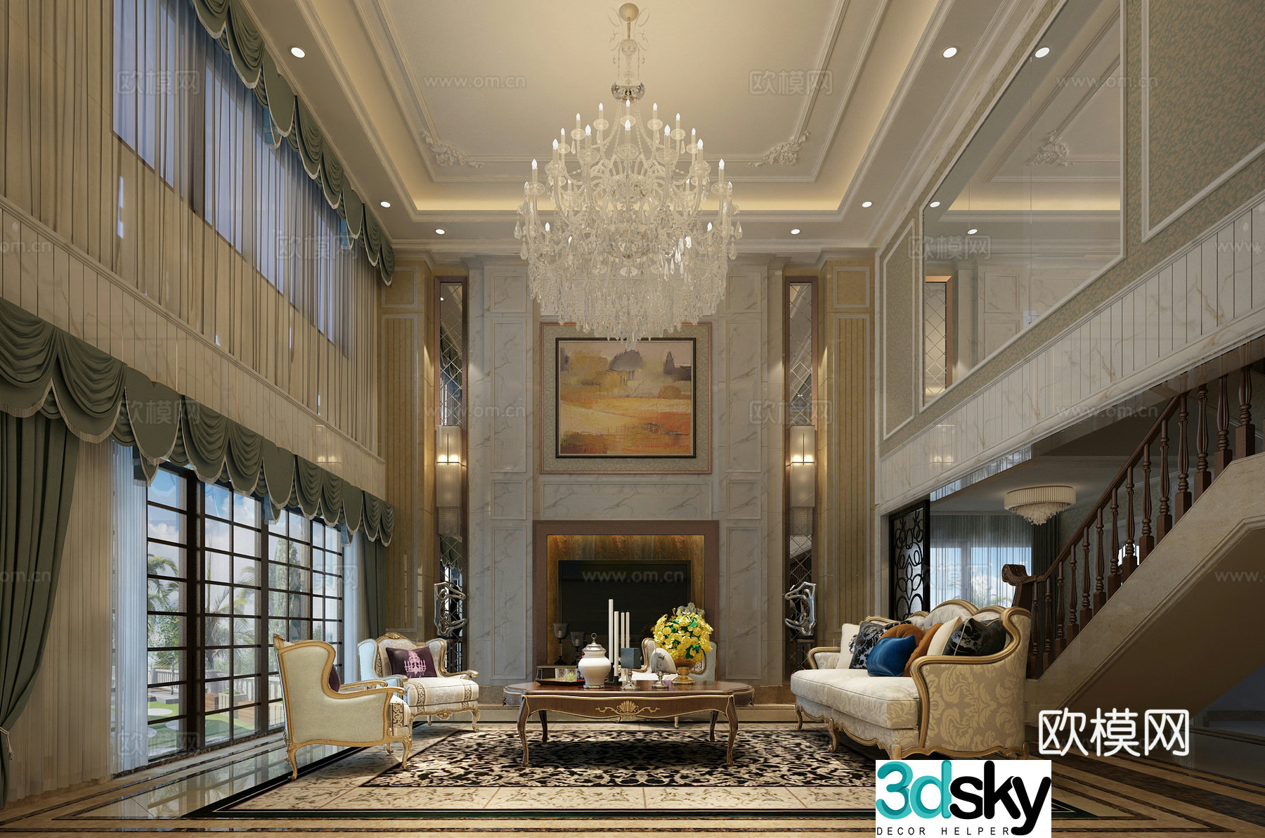 European sofa combination living room villa picking floor 3D model