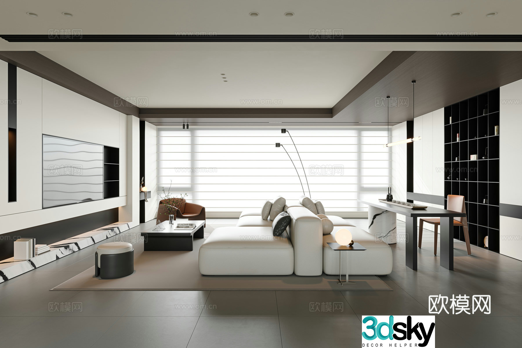 Italian modern living room large flat living room horizontal hall sofa and coffee table combination double-sided sofa single person 3D model