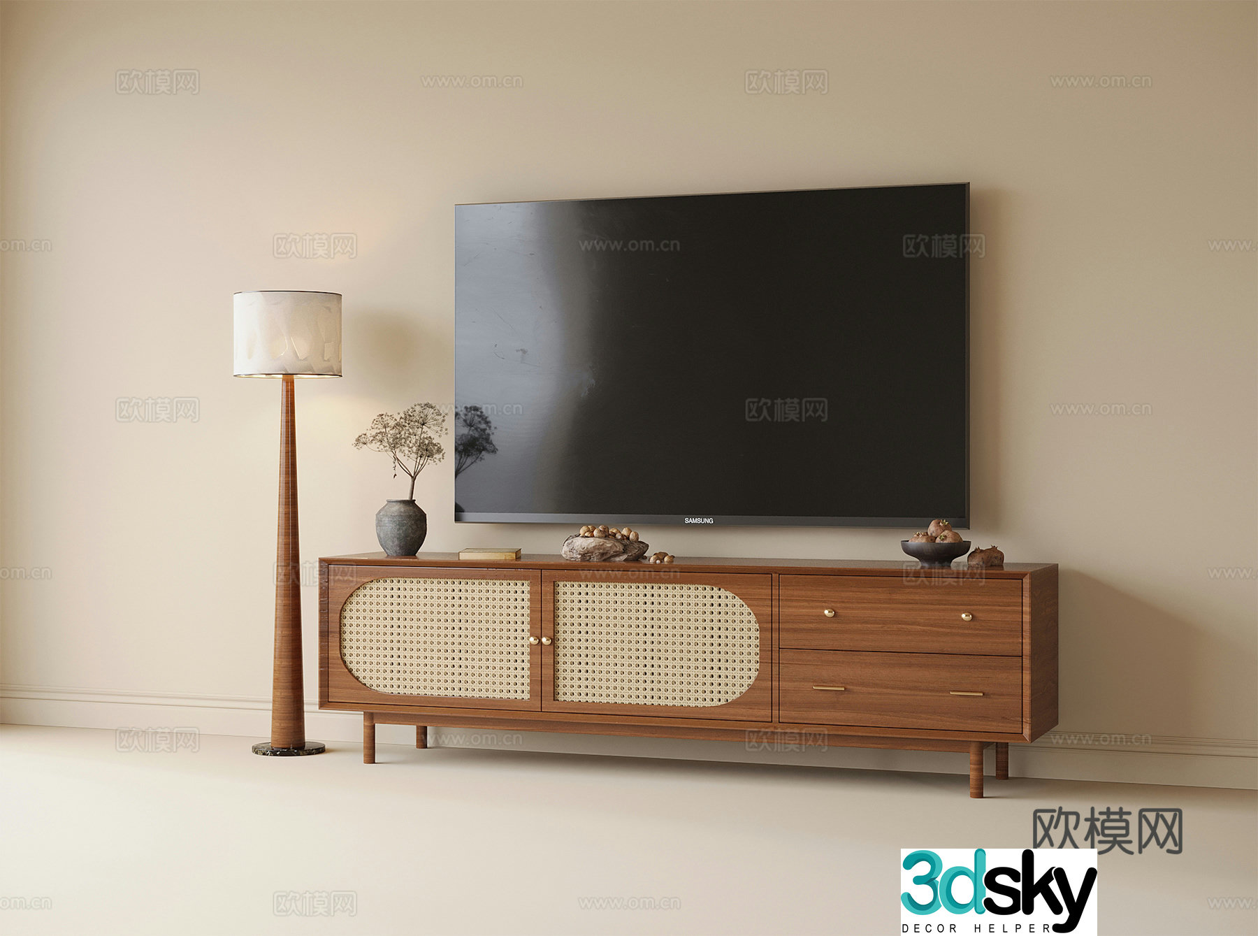 Modern Song style TV cabinet floor lamp TV set 3D model