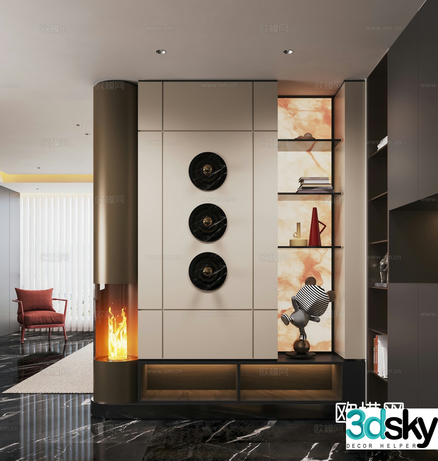 Modern entrance hallway Decorative entrance hall Porcelain partition Entrance entrance hall Translucent stone background 3D model