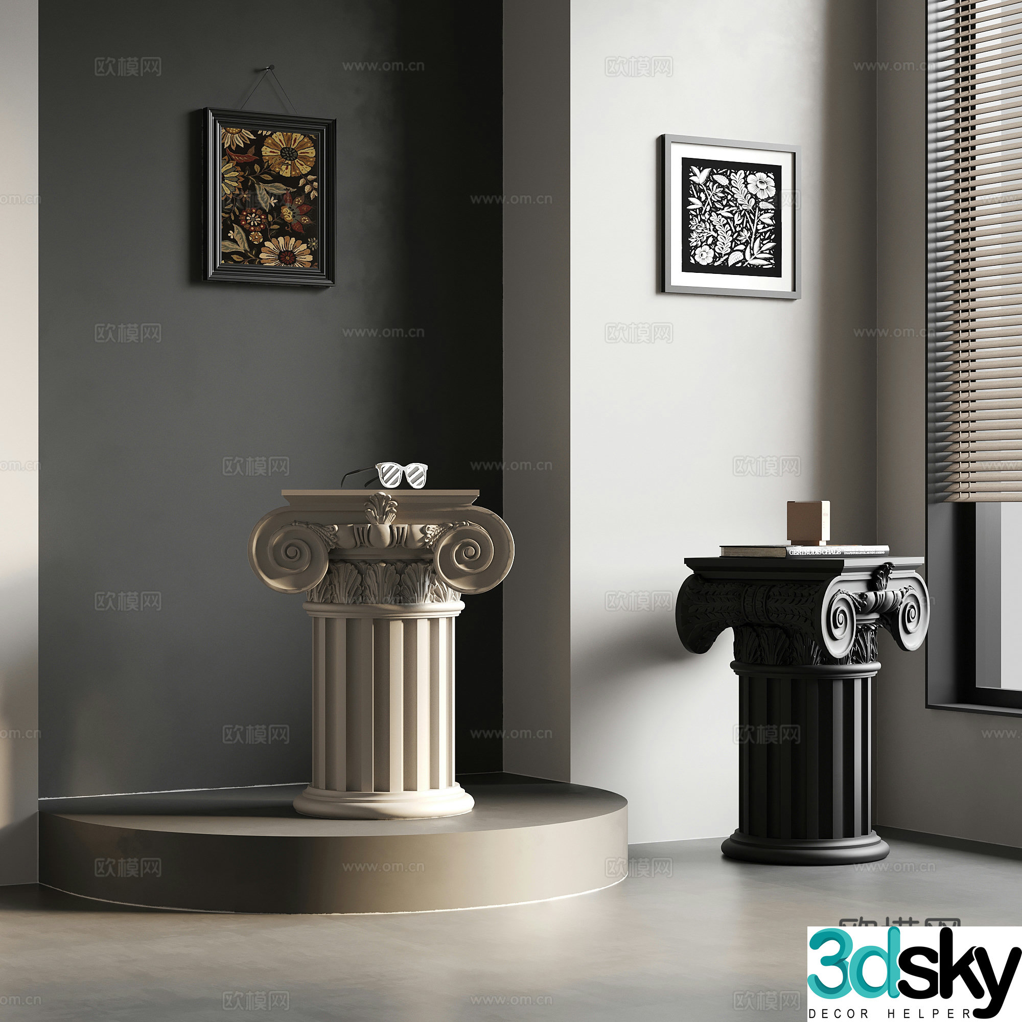 French side table column angle table 3D model