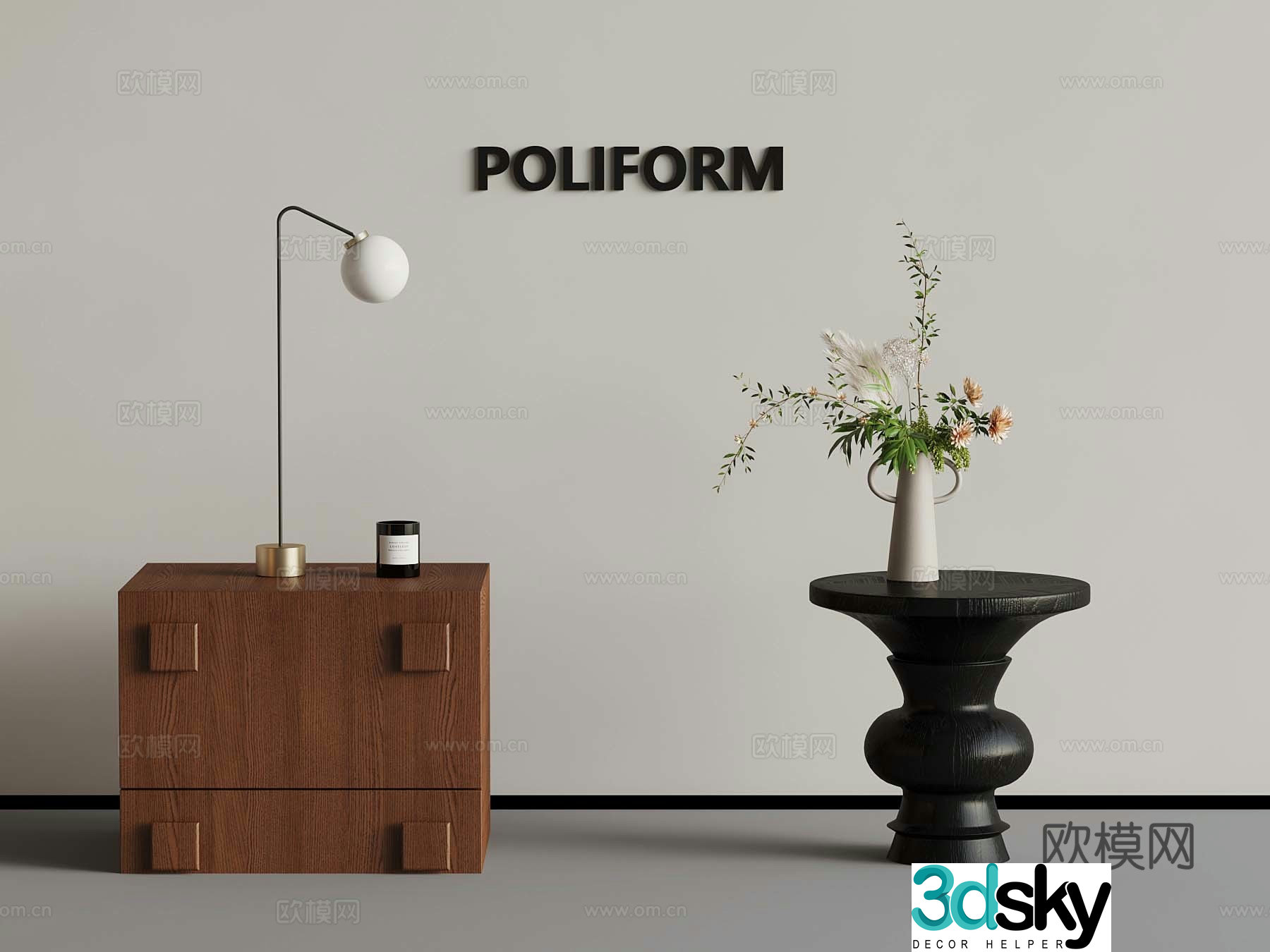 French medieval style side table corner table 3D model