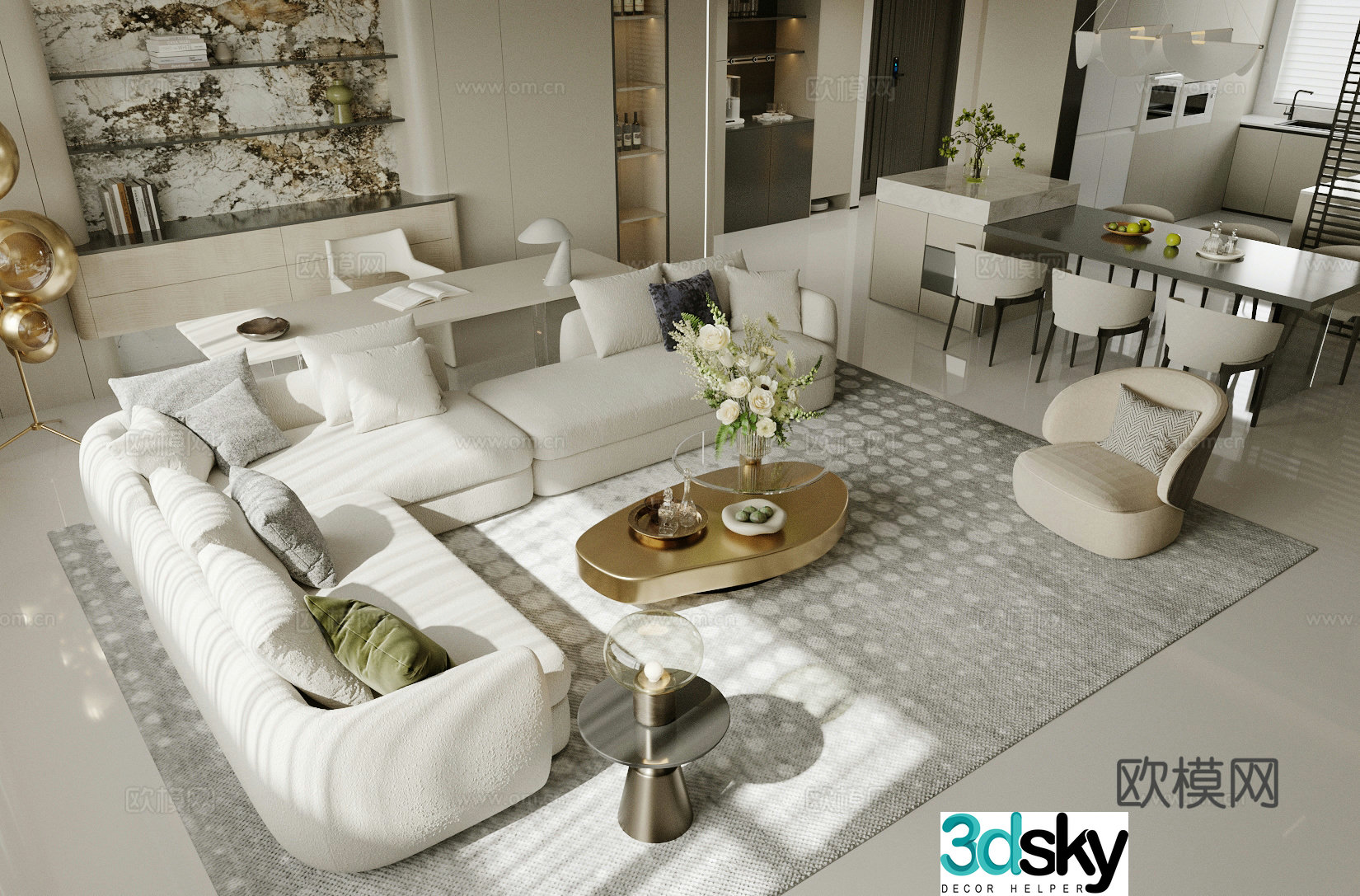 Modern Italian restaurant light luxury Italian restaurant sofa coffee table combination high-end gray restaurant 3D model