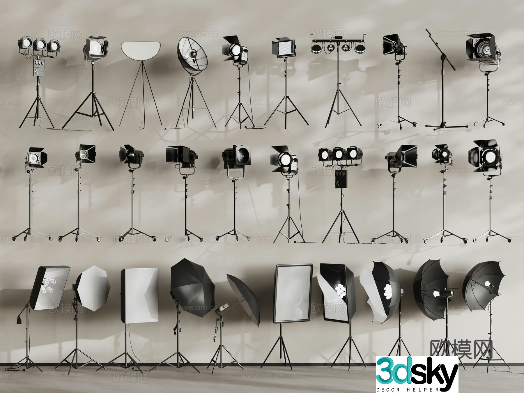 Modern photography lamps, photography equipment, fill light, live broadcast equipment, studio 3D model