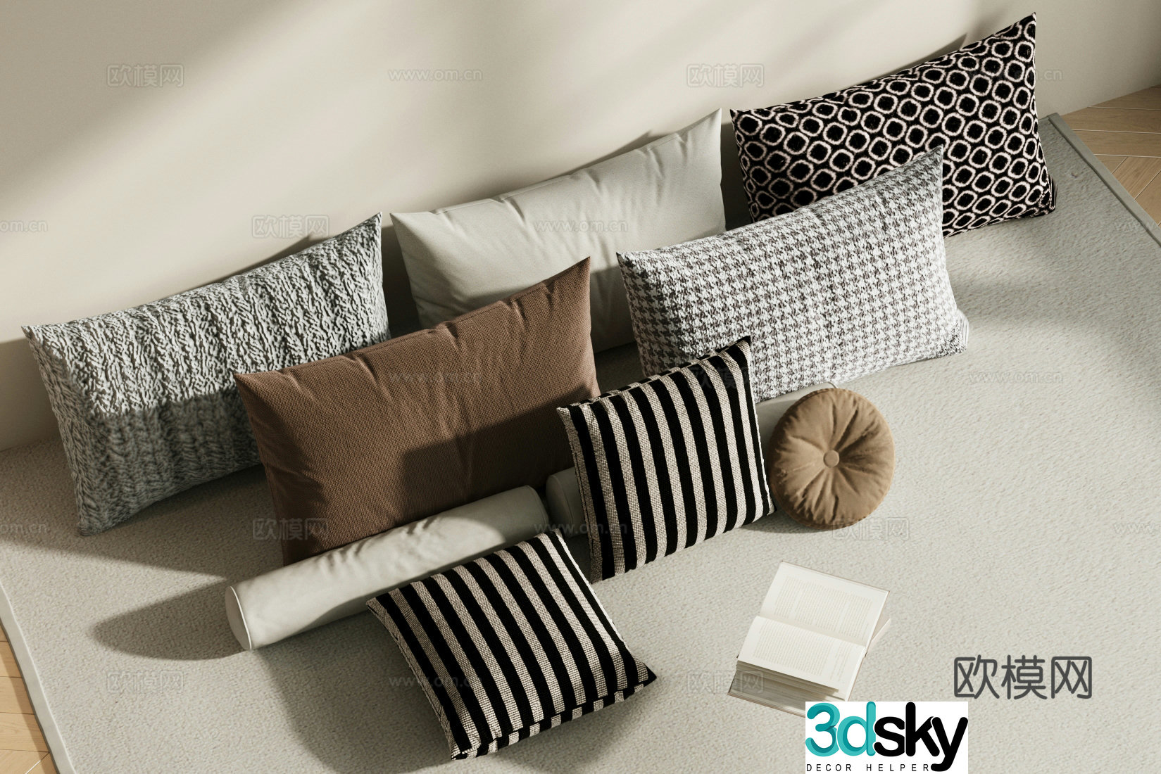 Push pillow light luxury Italian style pillow sofa pillow pillow combination fabric pillow fabric soft decoration 3D model