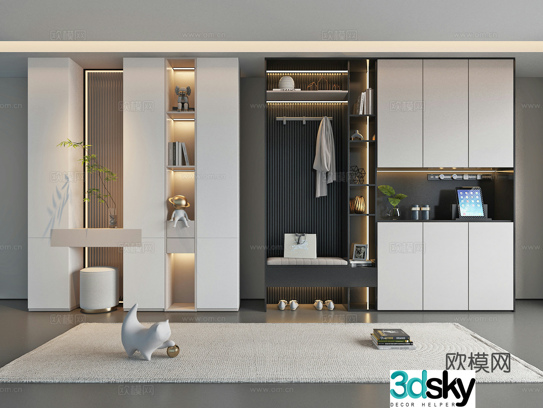 Modern cream style entrance partition shoe cabinet 3d model