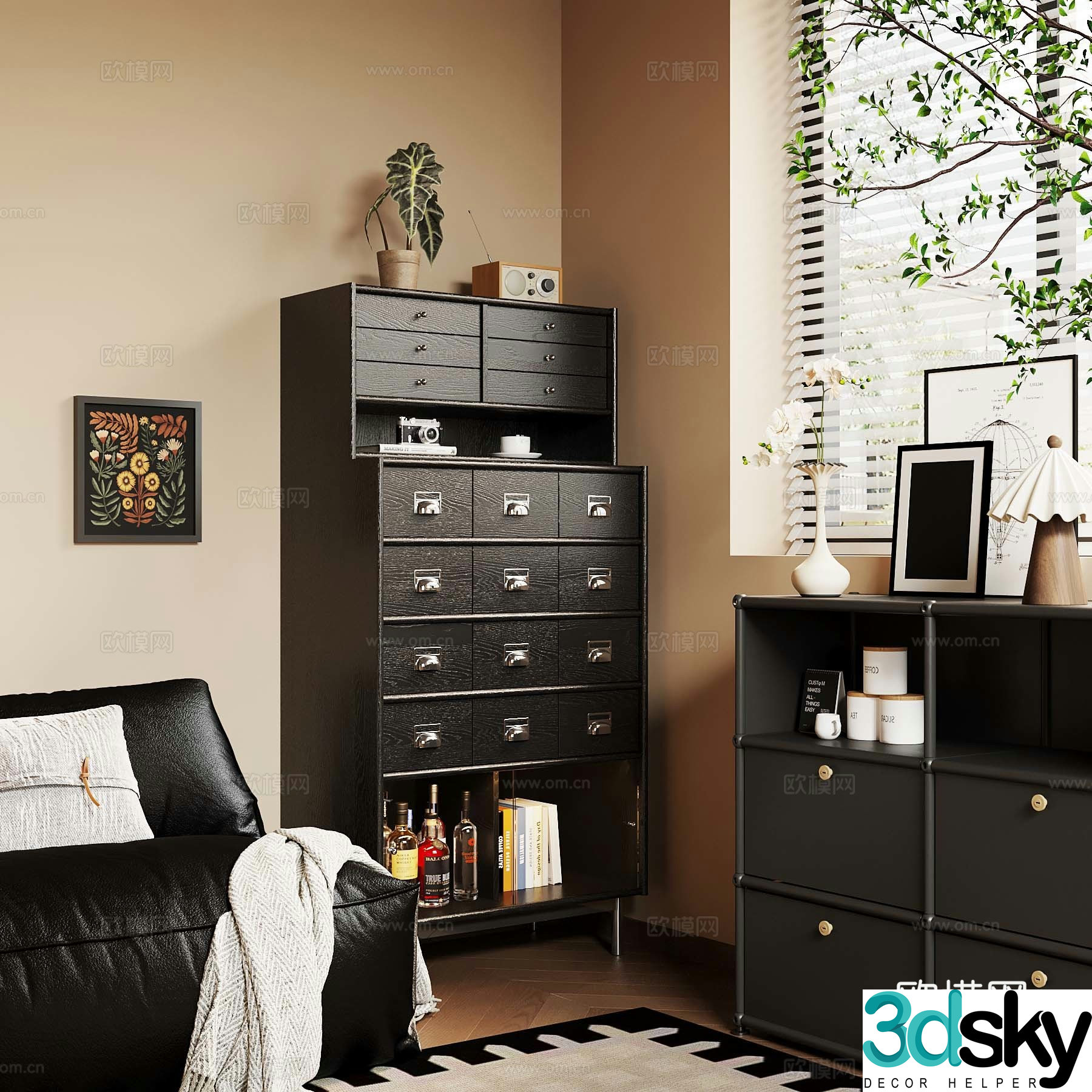 French corner cabinet entrance cabinet storage cabinet lazy sofa 3D model
