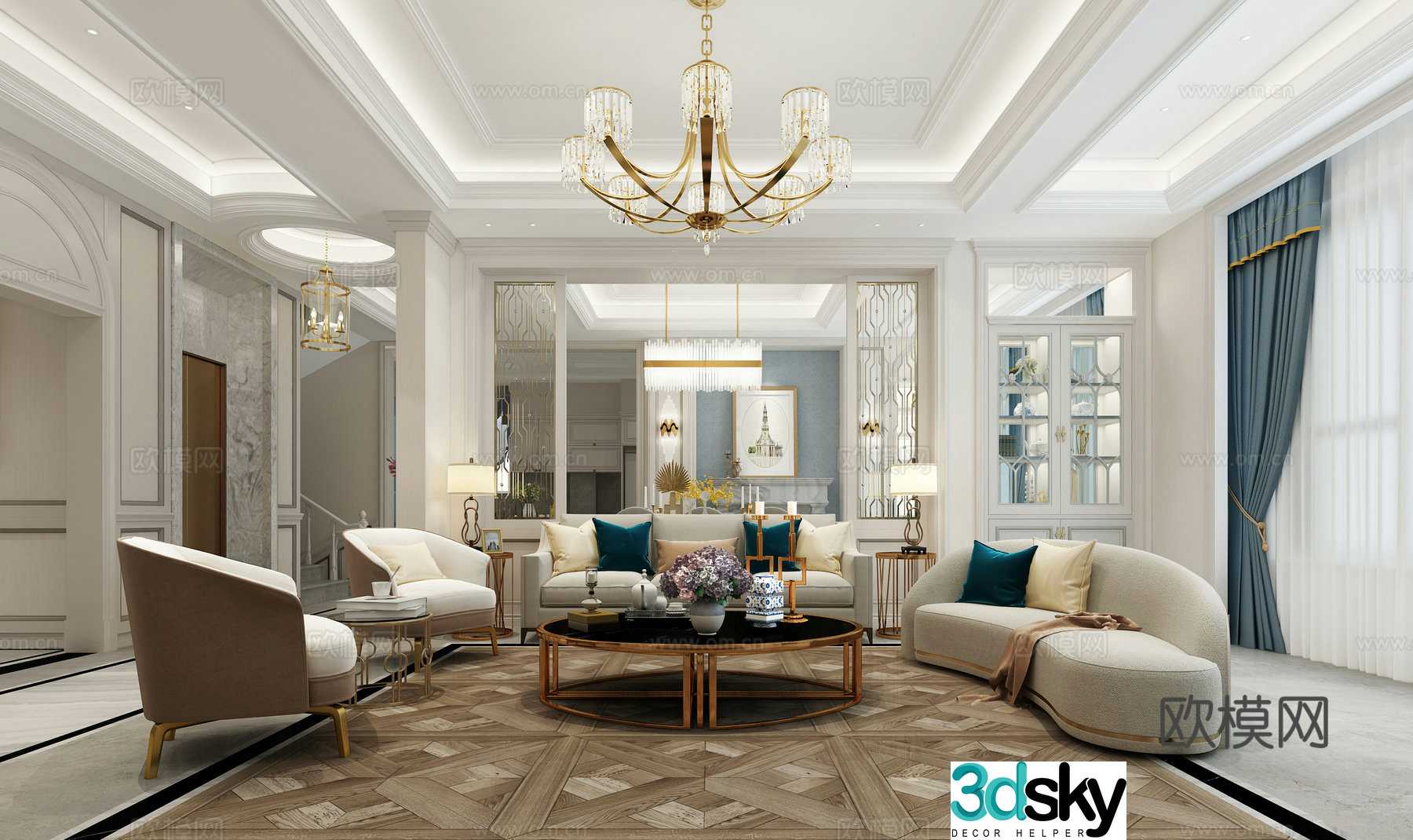 Postmodern simple European light luxury living room and dining room 3D model